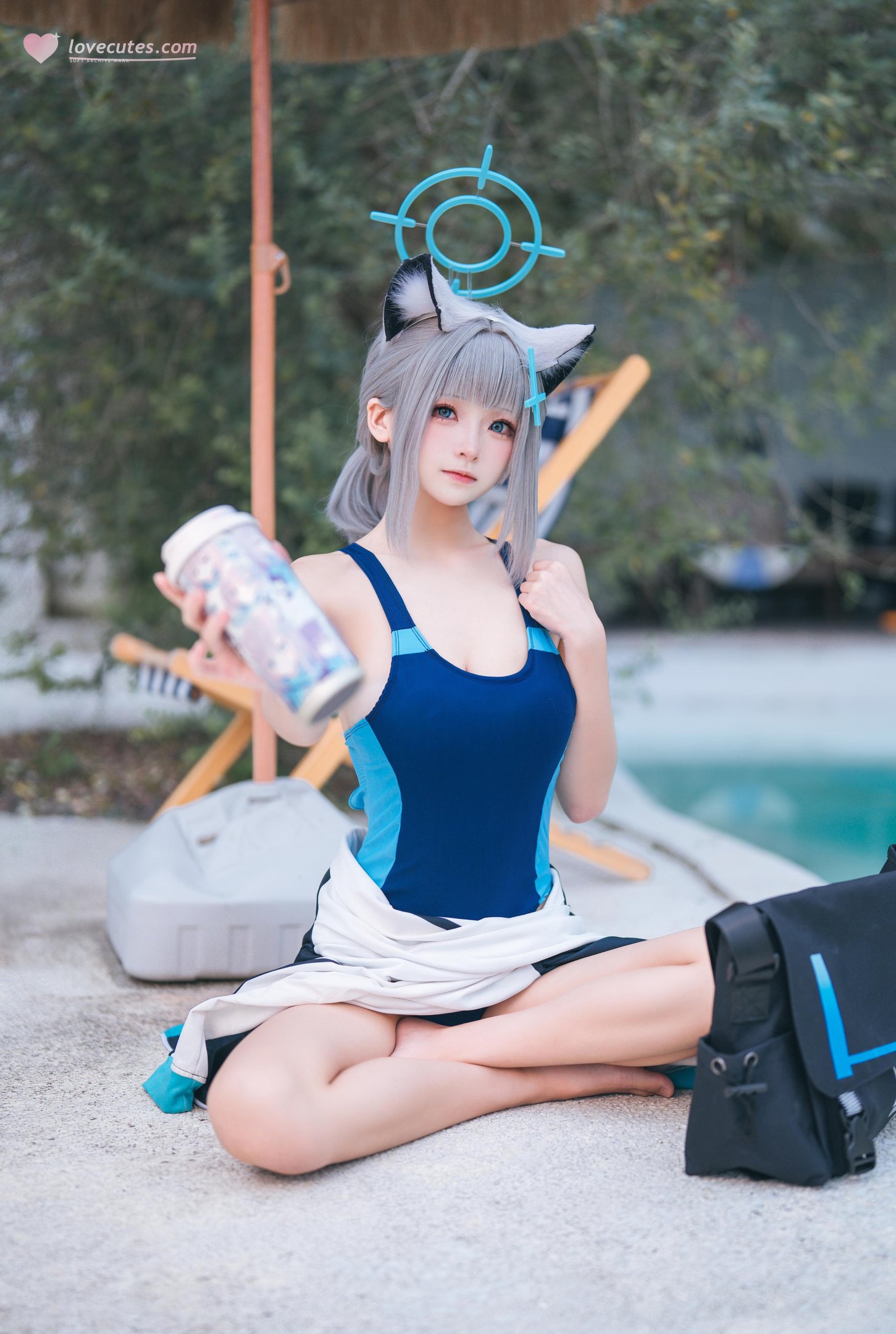 [costume play] 九柒喵 - 蔚藍檔案 砂狼白子泳裝：泳池藍色泳裝角色還原 34P