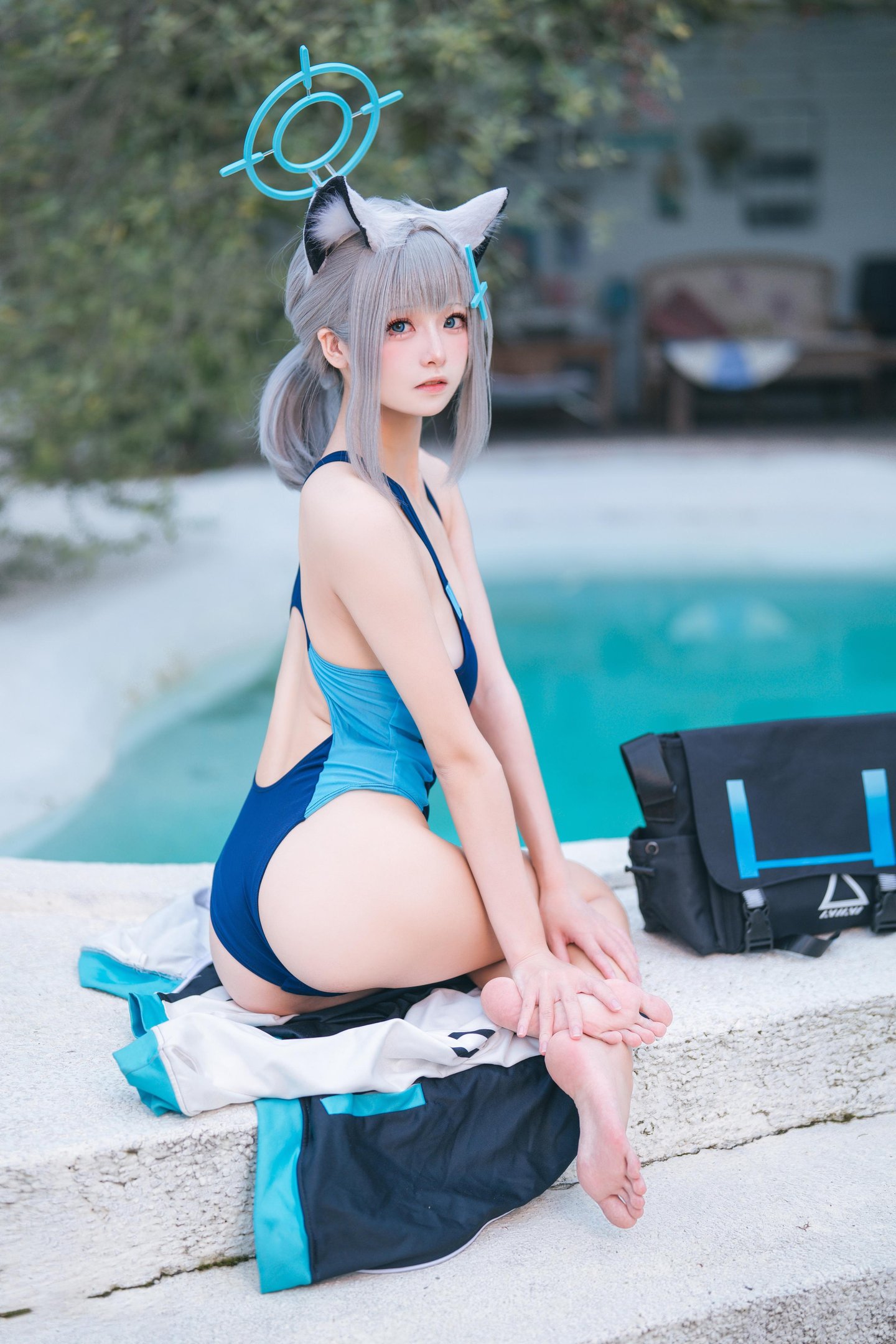 [costume play] 九柒喵 - 蔚藍檔案 砂狼白子泳裝：泳池藍色泳裝角色還原 34P