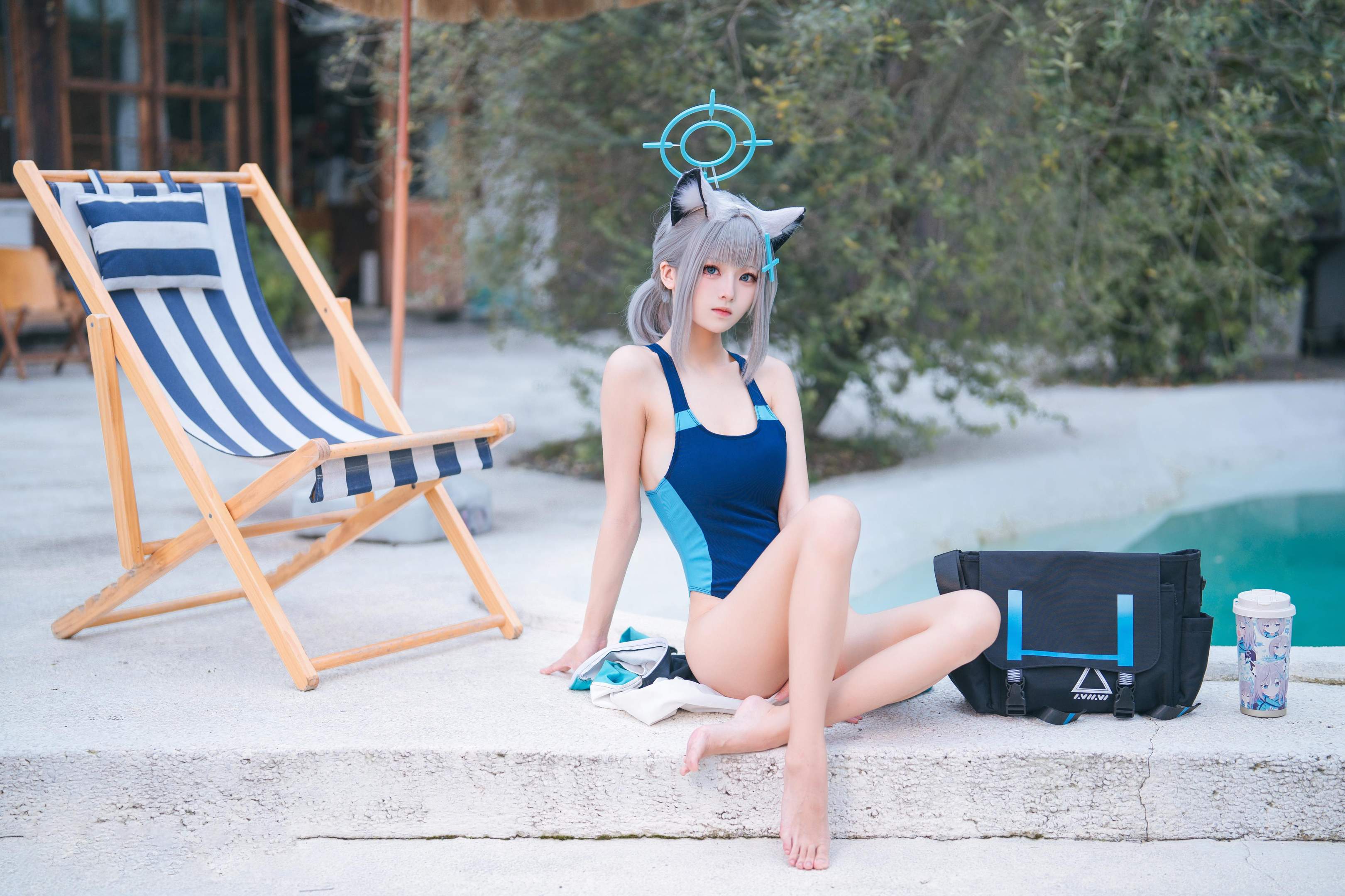 [costume play] 九柒喵 - 蔚藍檔案 砂狼白子泳裝：泳池藍色泳裝角色還原 34P