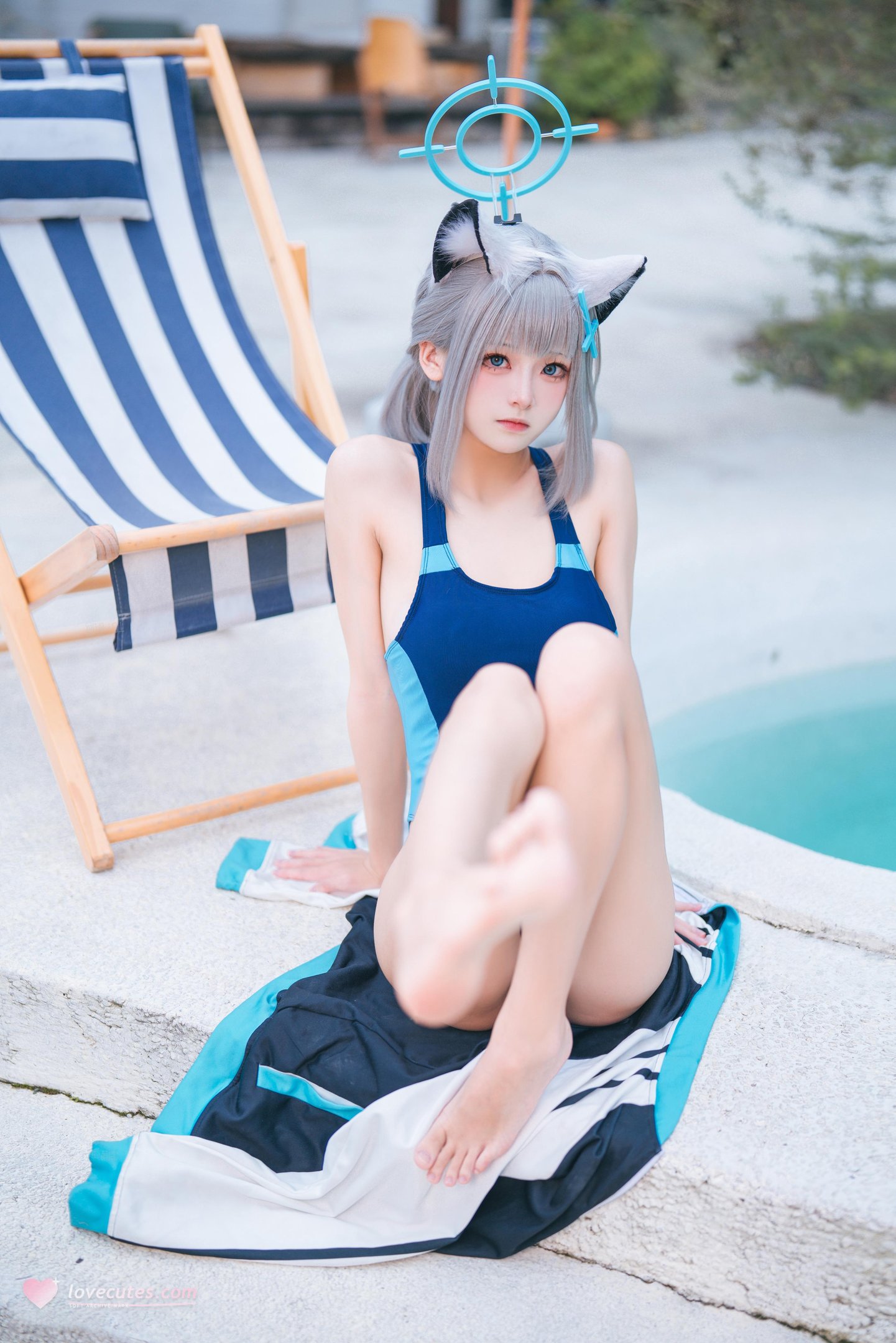[cosplay] 九柒喵 - 蔚蓝档案 砂狼白子泳装：泳池蓝色泳装角色还原 34P
