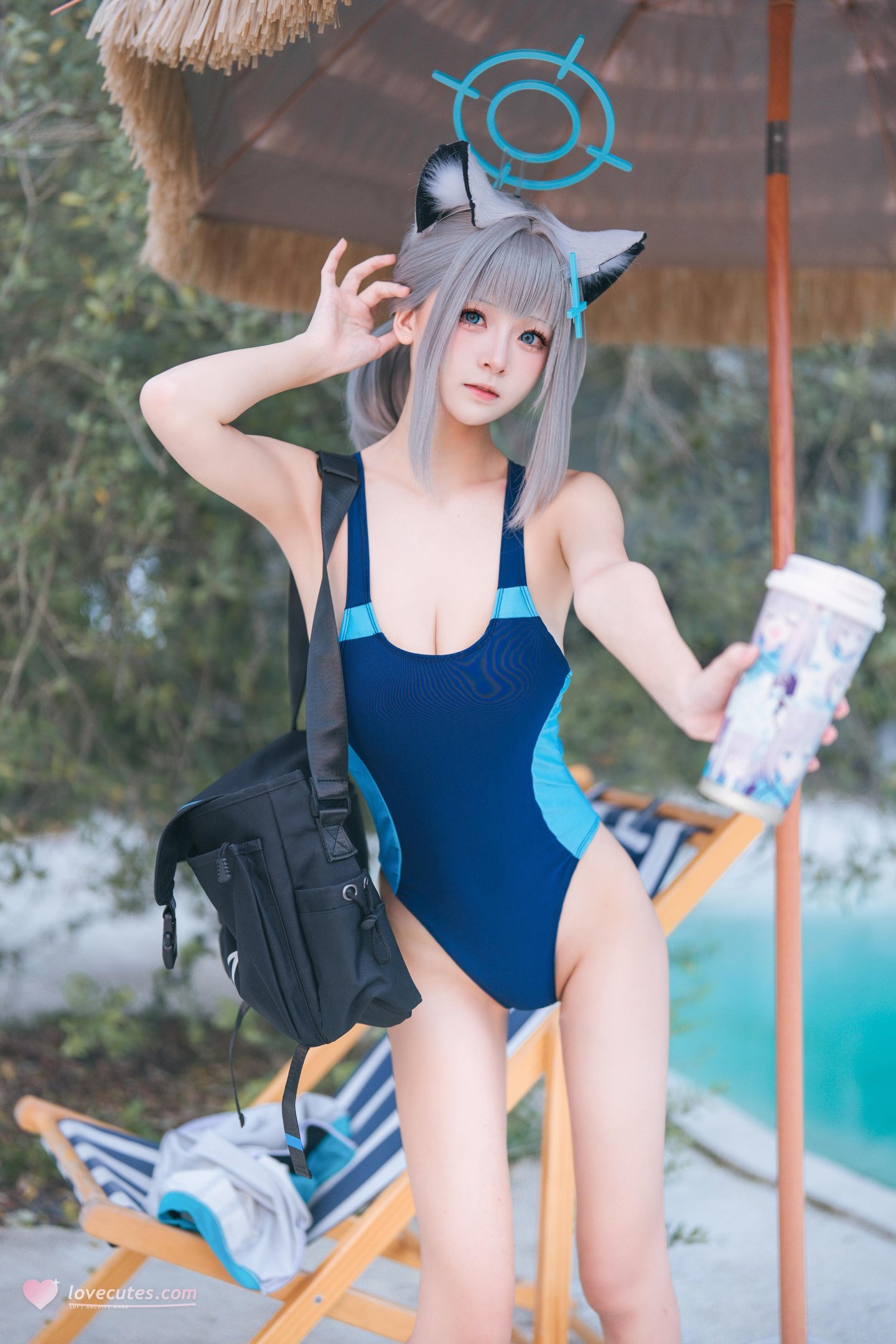 [cosplay] 九柒喵 - 蔚蓝档案 砂狼白子泳装：泳池蓝色泳装角色还原 34P