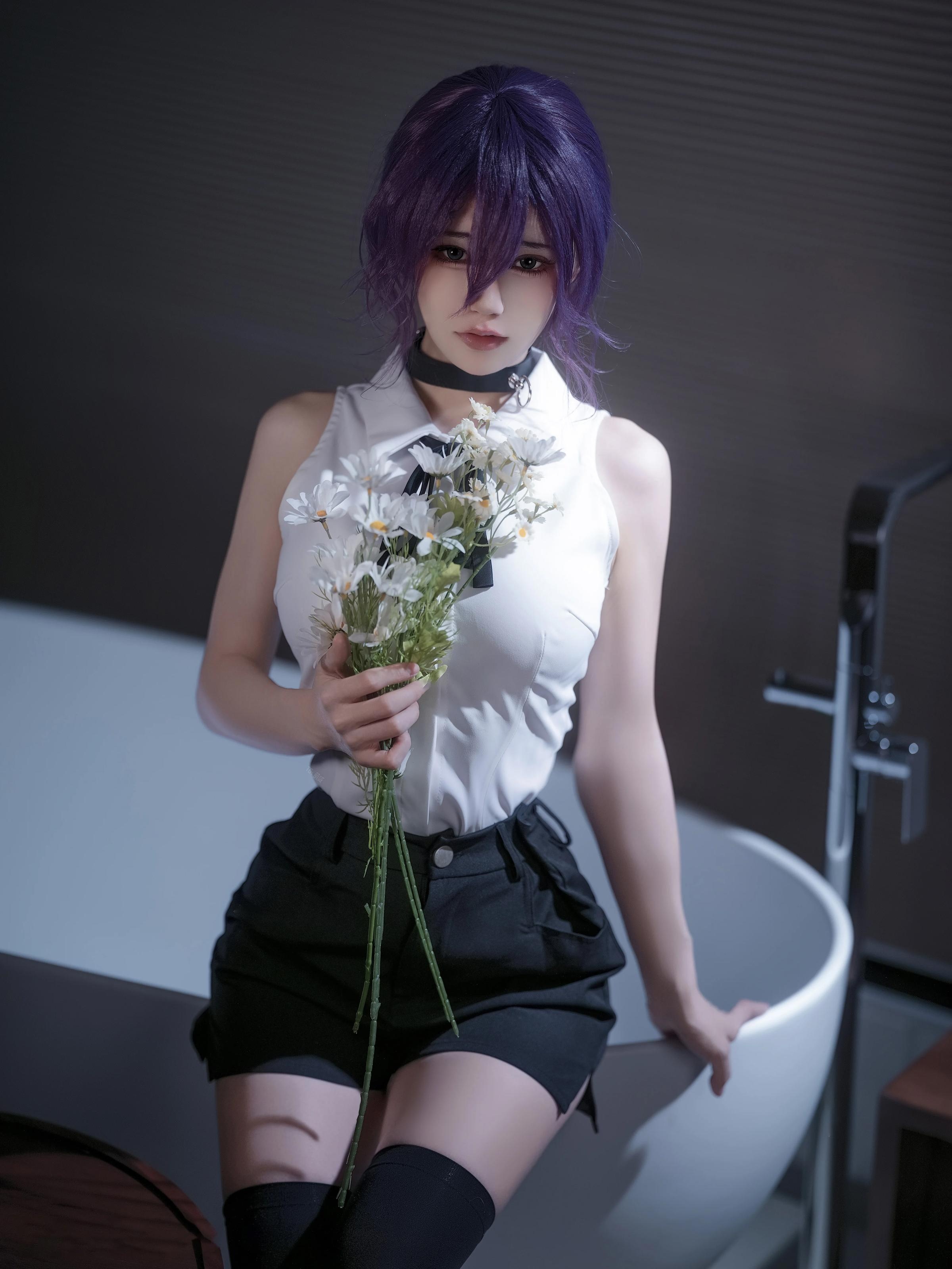 [คอสเพลย์] 小仓千代w - Chainsaw Man เลเซ่: ผมม่วง เสื้อเชิ้ตขาว ถุงน่องขาว การสร้างตัวละคร 32P