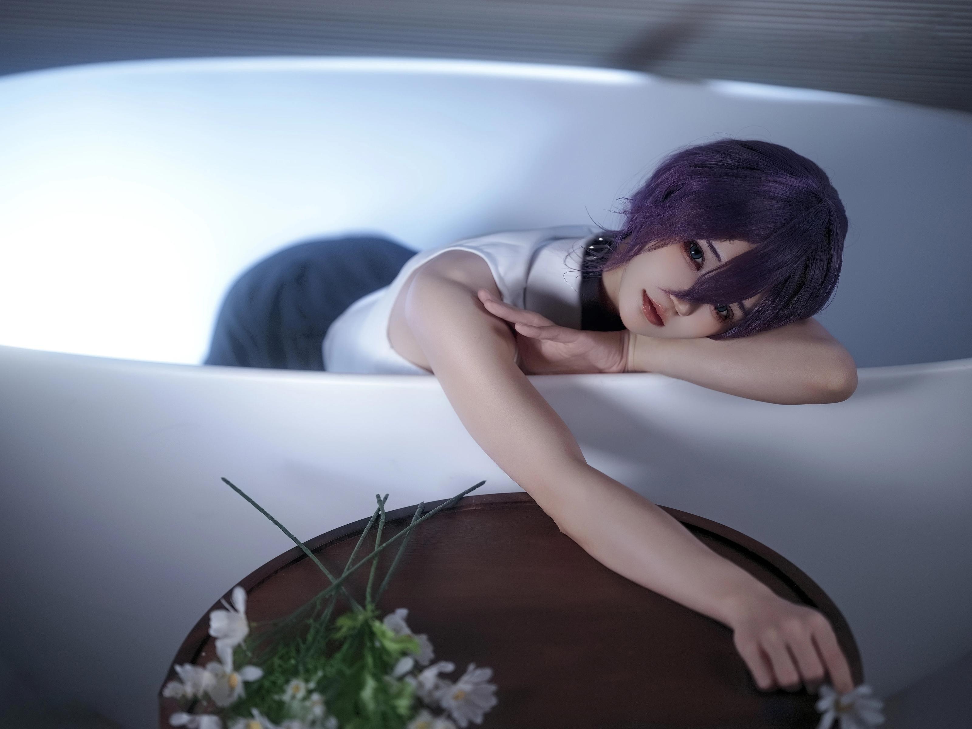 [คอสเพลย์] 小仓千代w - Chainsaw Man เลเซ่: ผมม่วง เสื้อเชิ้ตขาว ถุงน่องขาว การสร้างตัวละคร 32P