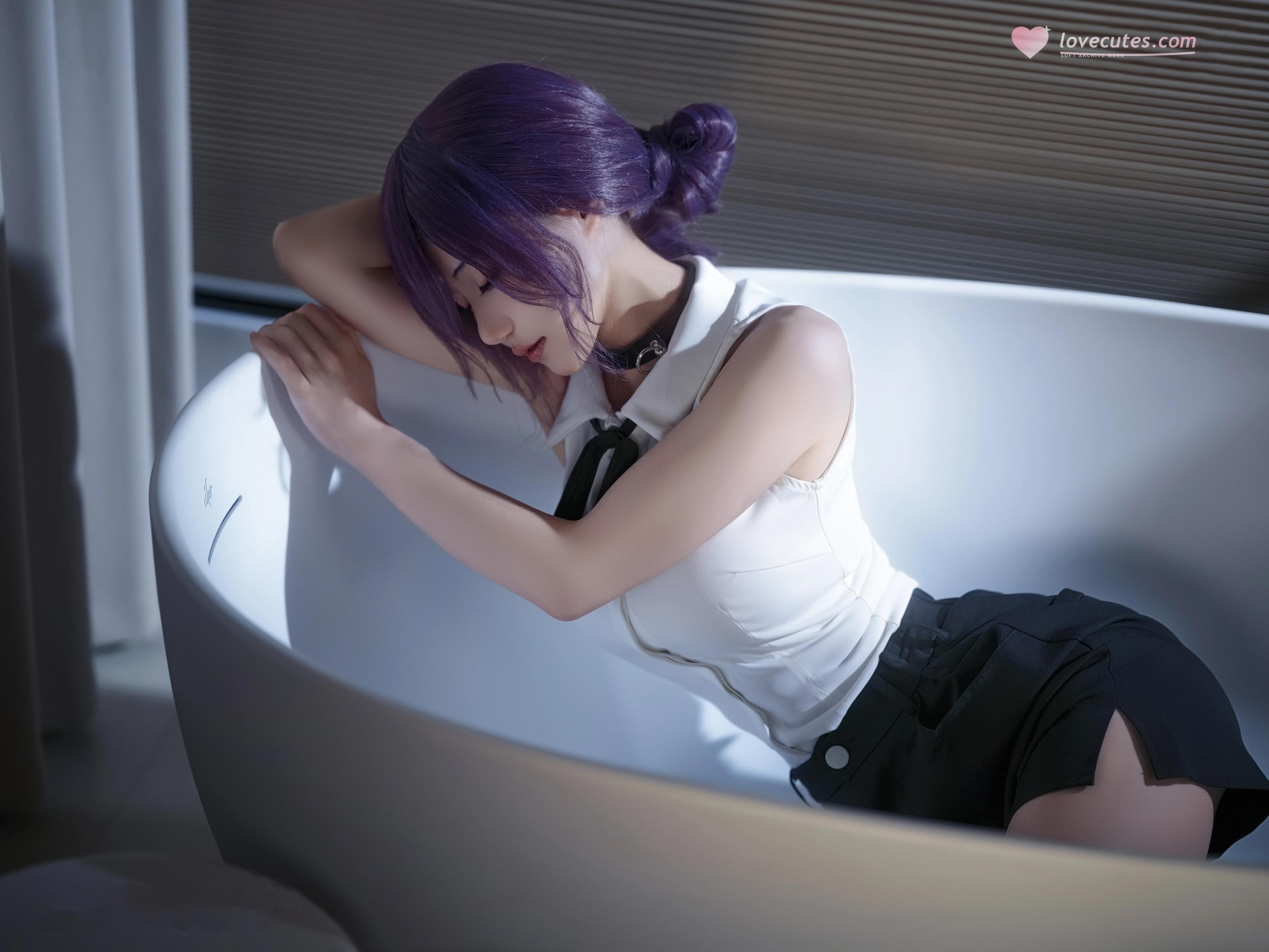 [คอสเพลย์] 小仓千代w - Chainsaw Man เลเซ่: ผมม่วง เสื้อเชิ้ตขาว ถุงน่องขาว การสร้างตัวละคร 32P
