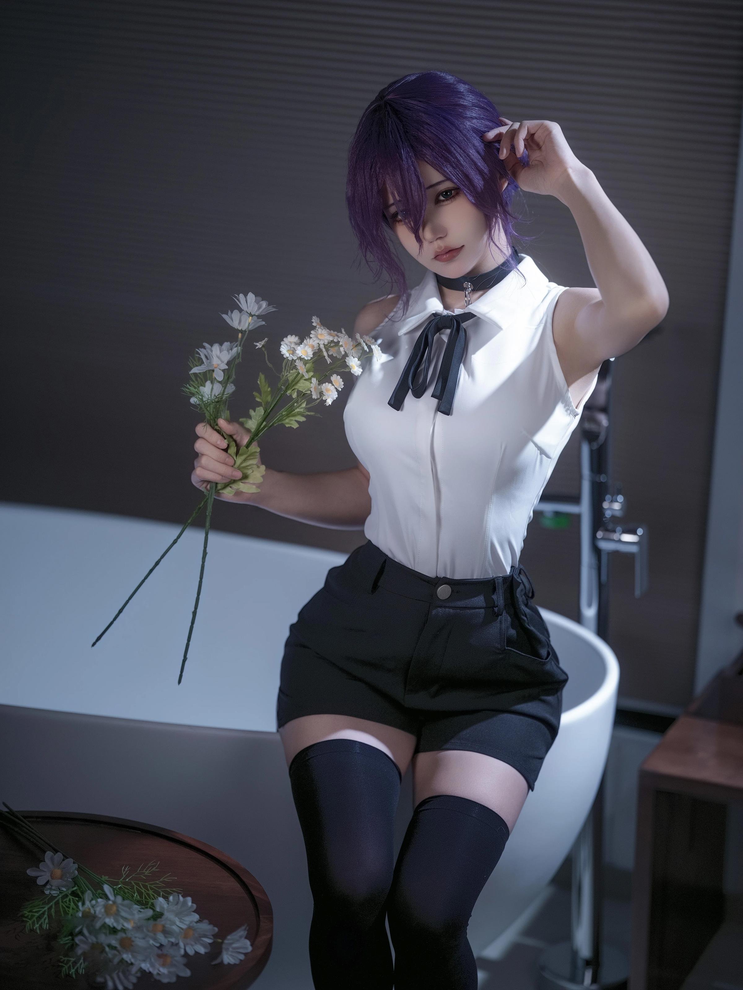 [คอสเพลย์] 小仓千代w - Chainsaw Man เลเซ่: ผมม่วง เสื้อเชิ้ตขาว ถุงน่องขาว การสร้างตัวละคร 32P