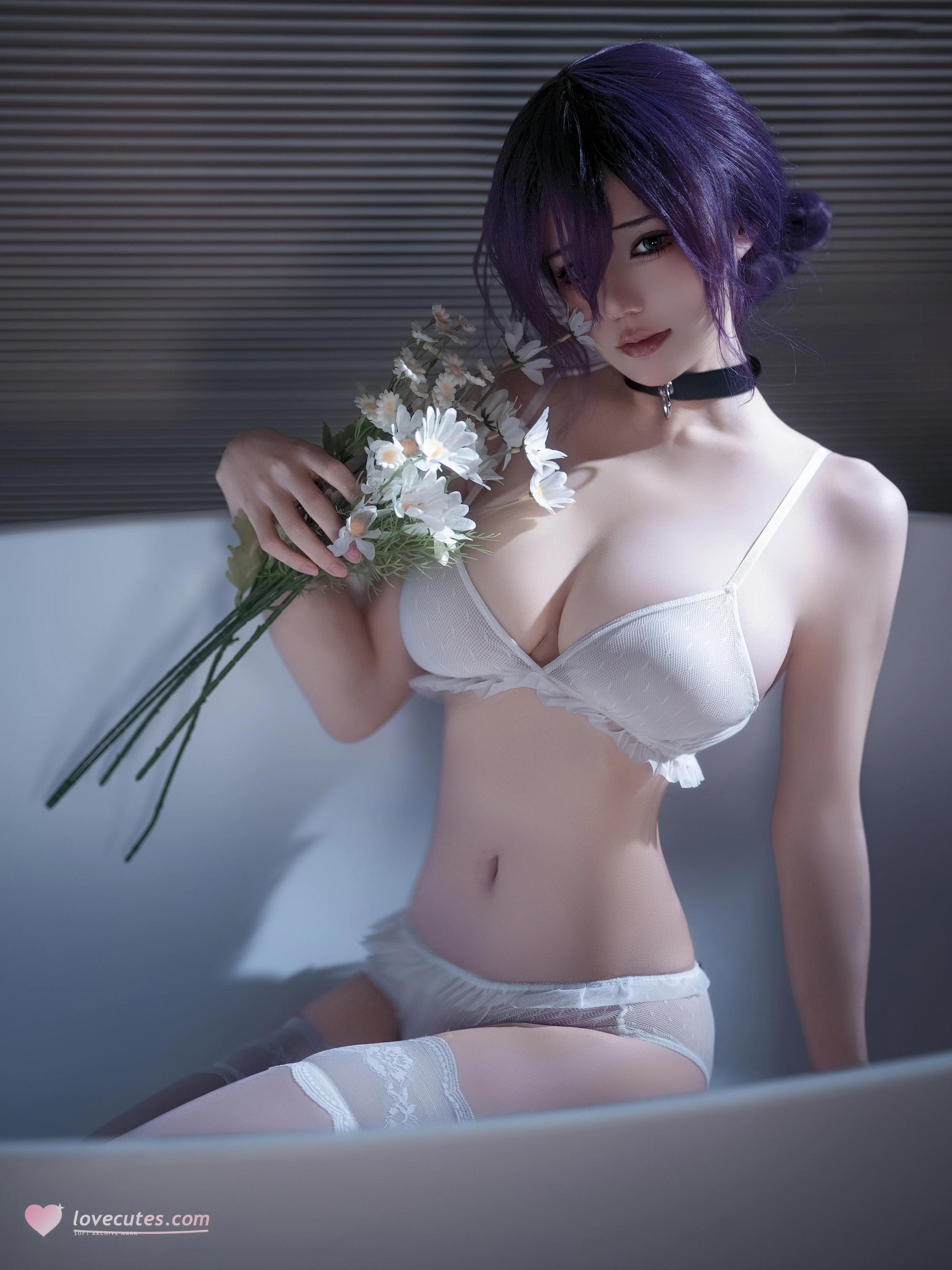 [คอสเพลย์] 小仓千代w - Chainsaw Man เลเซ่: ผมม่วง เสื้อเชิ้ตขาว ถุงน่องขาว การสร้างตัวละคร 32P