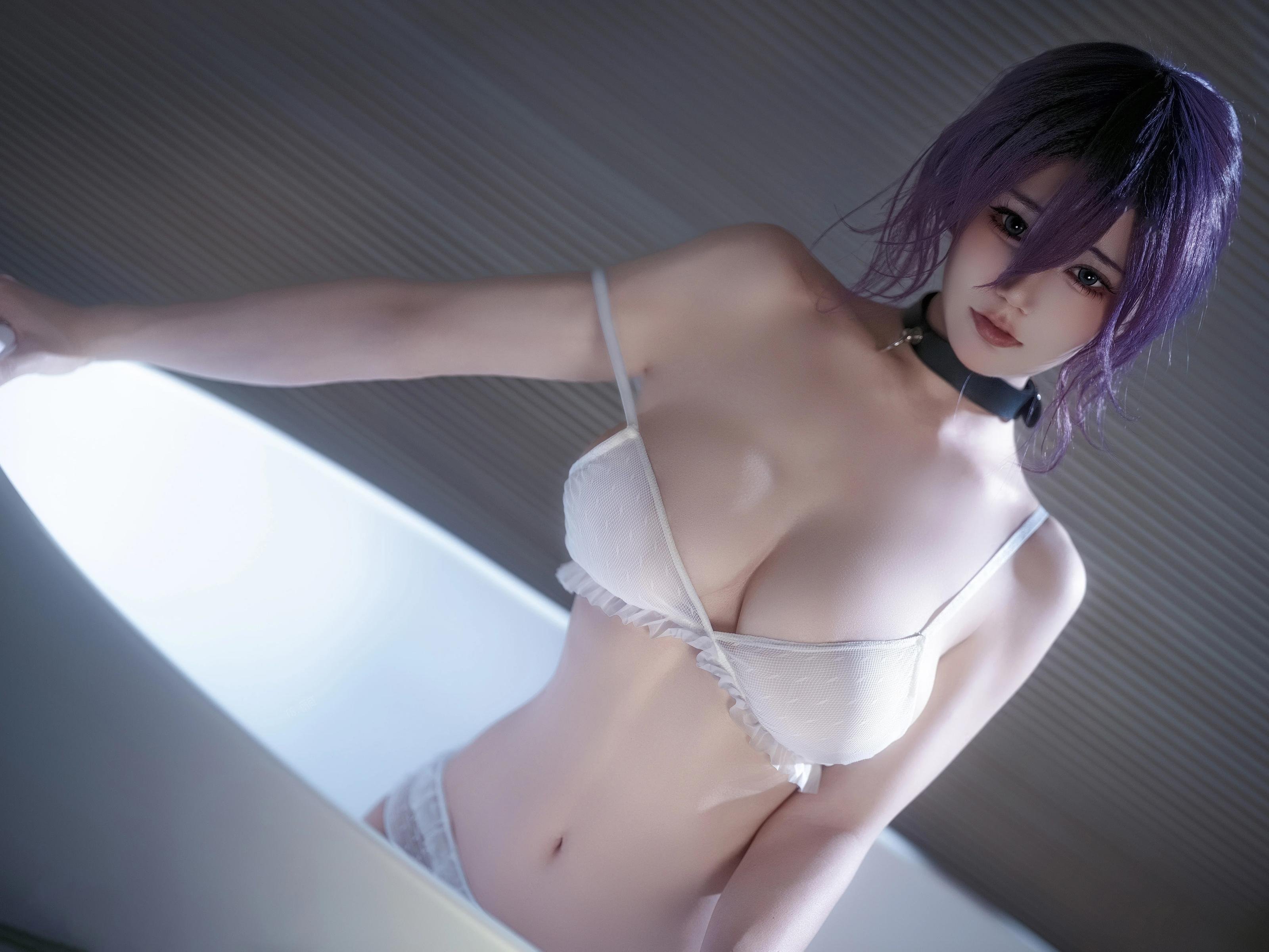 [คอสเพลย์] 小仓千代w - Chainsaw Man เลเซ่: ผมม่วง เสื้อเชิ้ตขาว ถุงน่องขาว การสร้างตัวละคร 32P