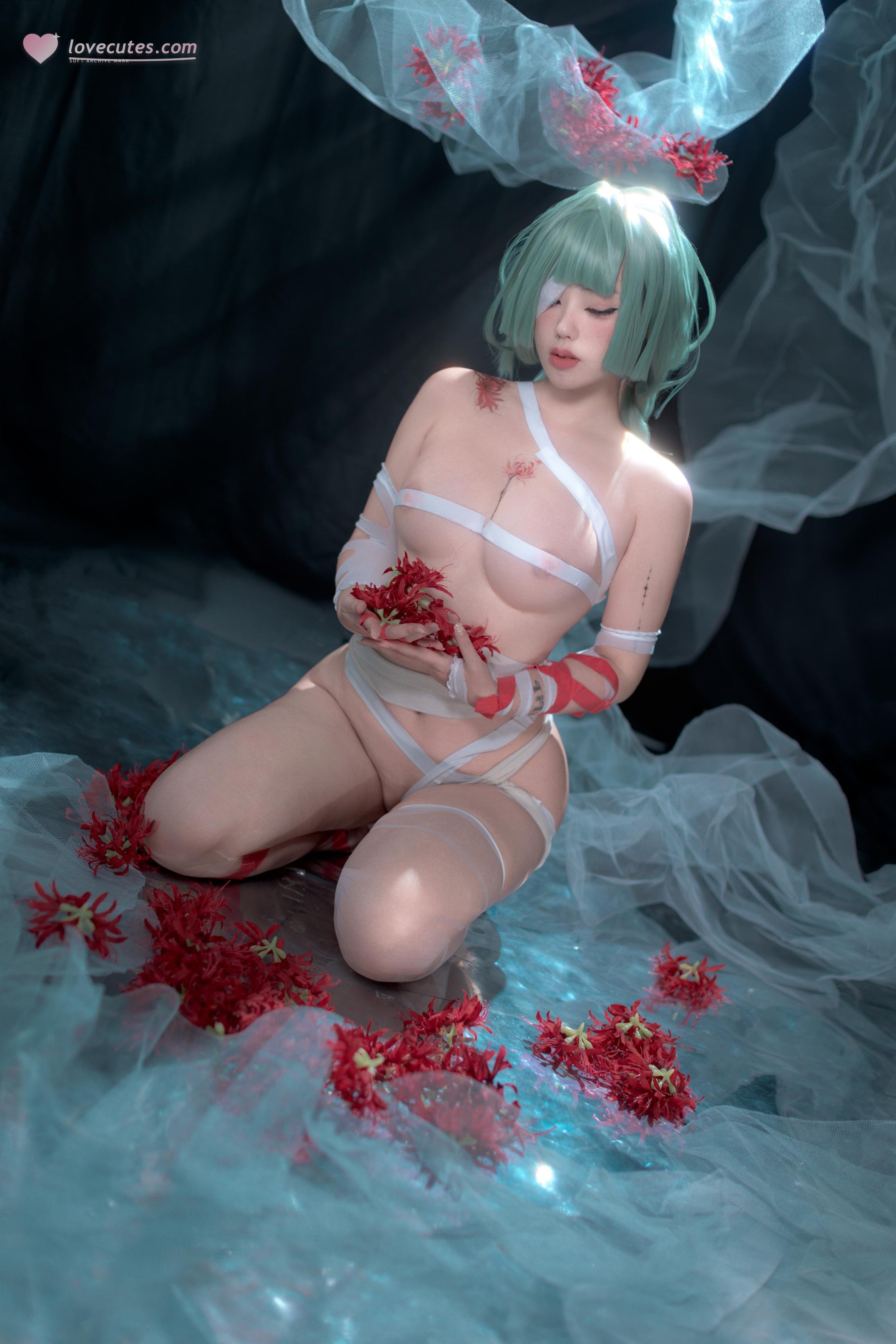 [cosplay] 钛合金TiTi - 弗洛洛：绿发白丝绑缚 巨乳角色还原 91P