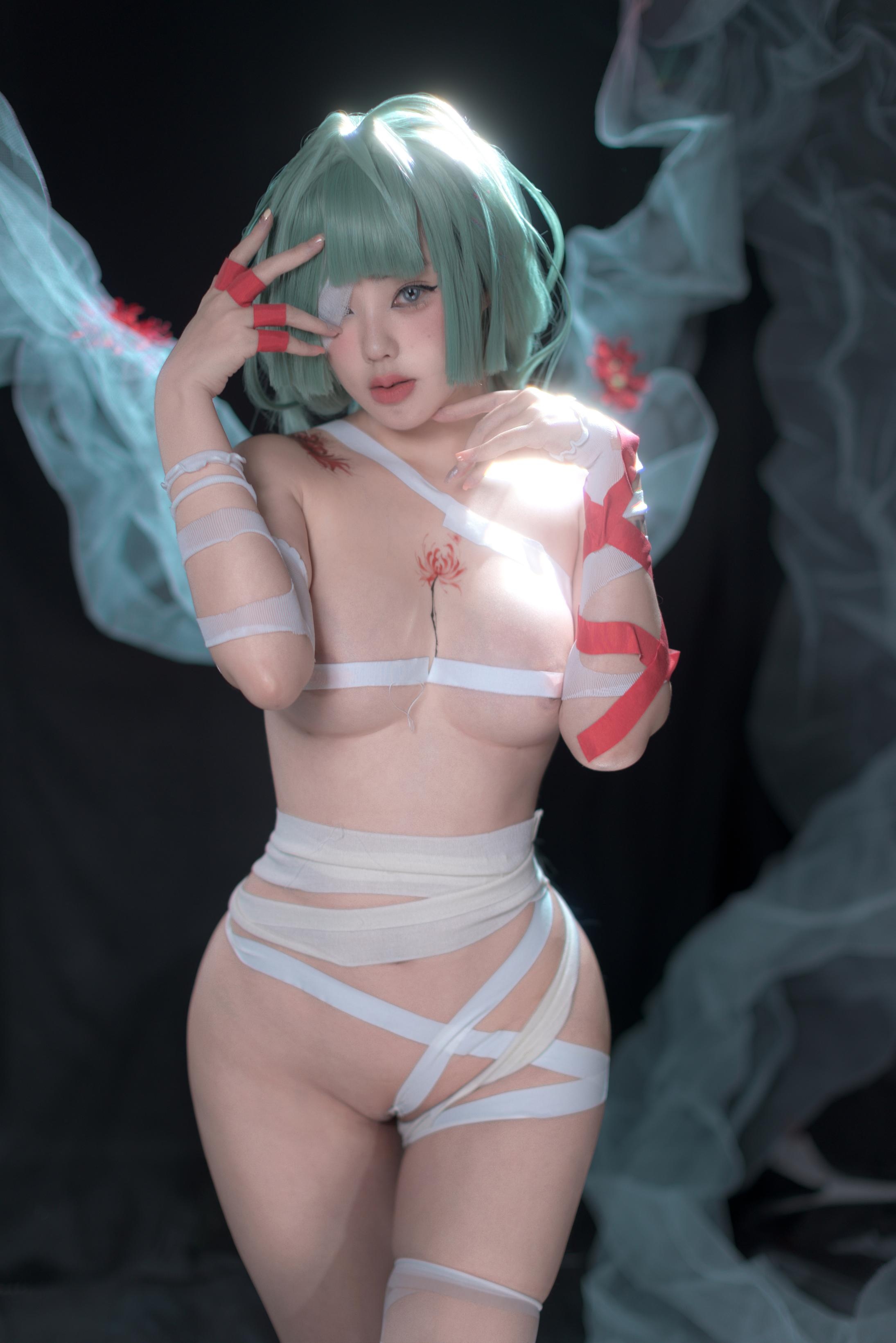[cosplay] 钛合金TiTi - 弗洛洛：绿发白丝绑缚 巨乳角色还原 91P