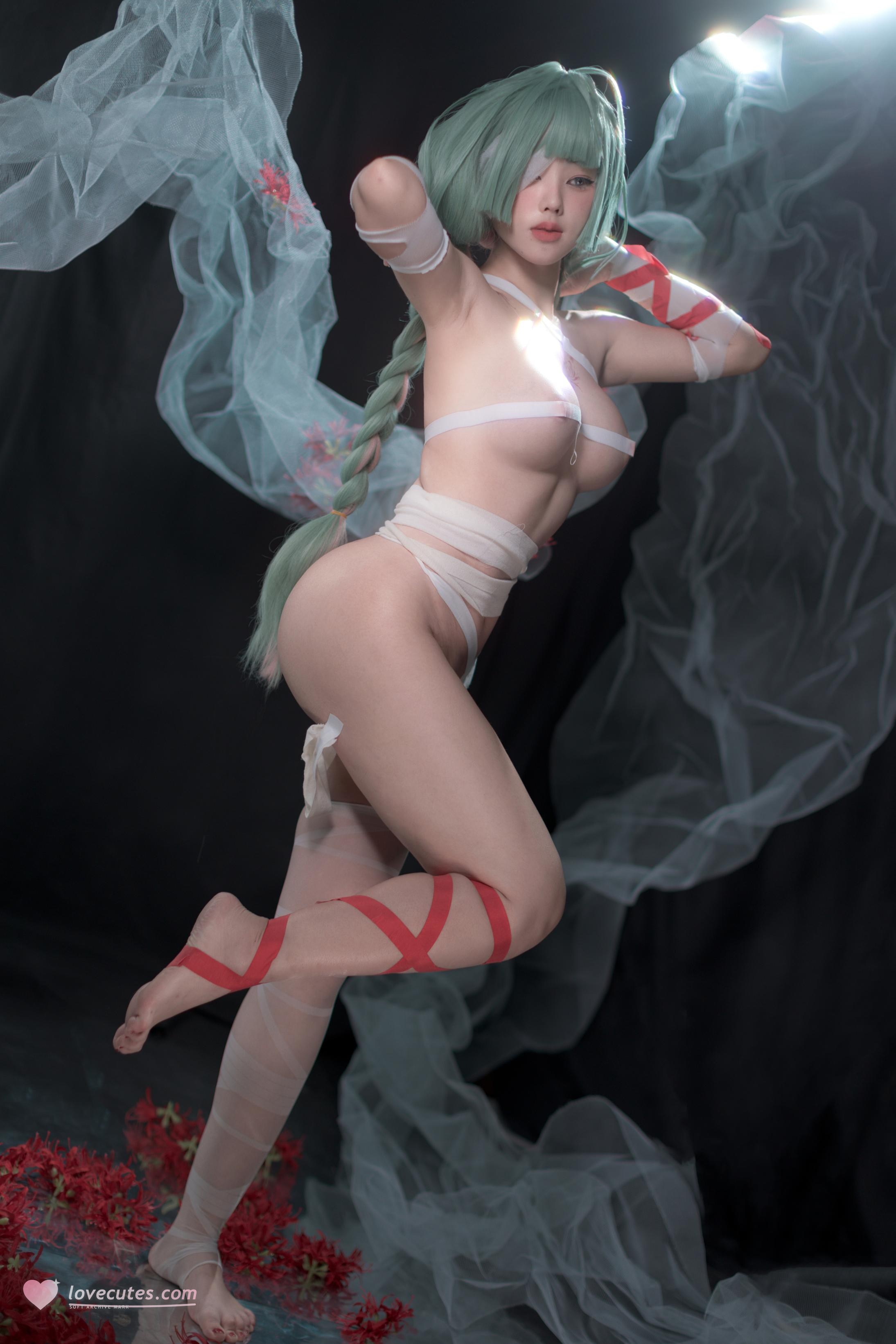 [コスプレ] タイタニウム合金TiTi - フロロ：緑髪白ストッキング縛り 巨乳キャラクター再現 91P