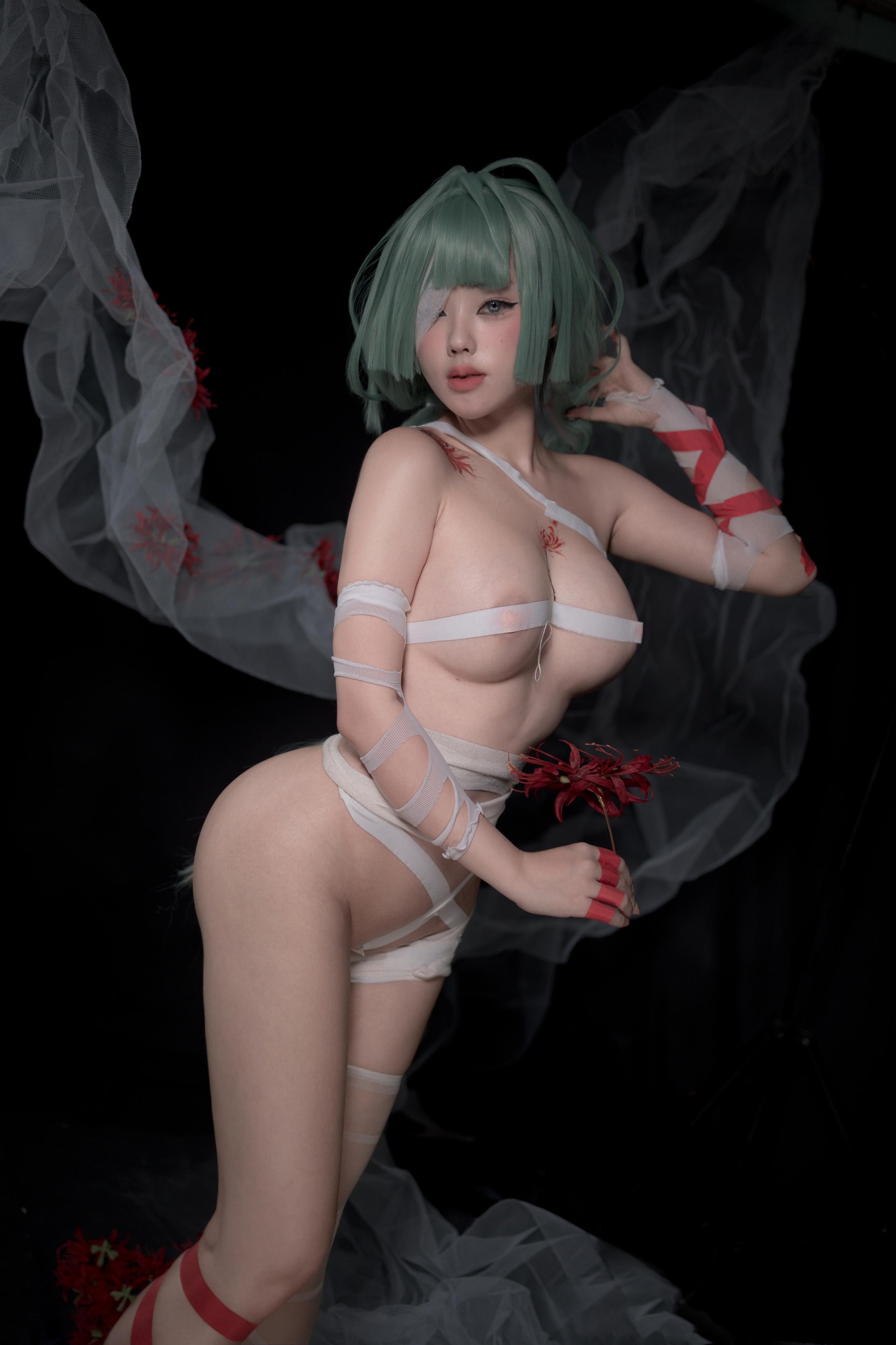 [コスプレ] タイタニウム合金TiTi - フロロ：緑髪白ストッキング縛り 巨乳キャラクター再現 91P