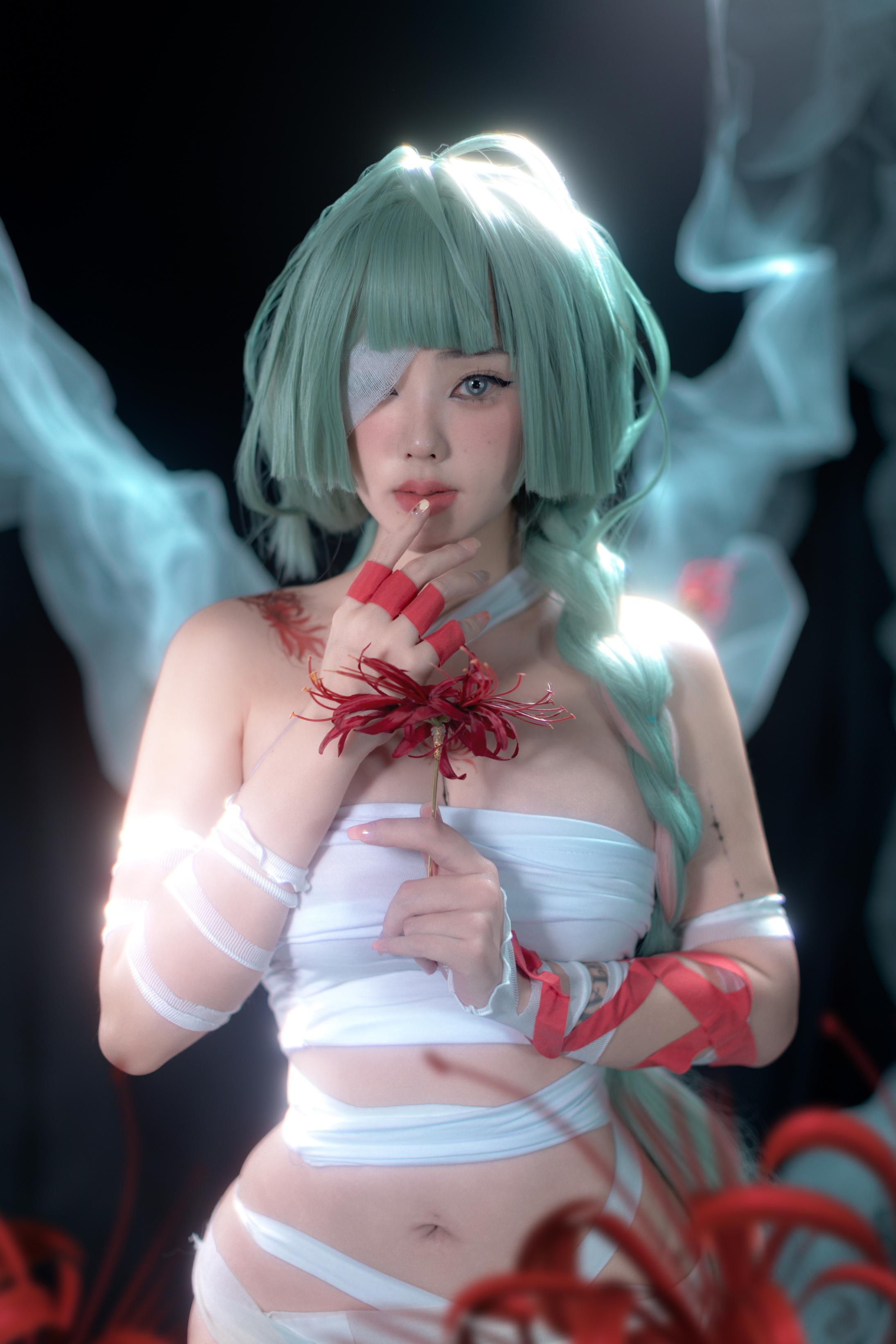 [コスプレ] タイタニウム合金TiTi - フロロ：緑髪白ストッキング縛り 巨乳キャラクター再現 91P