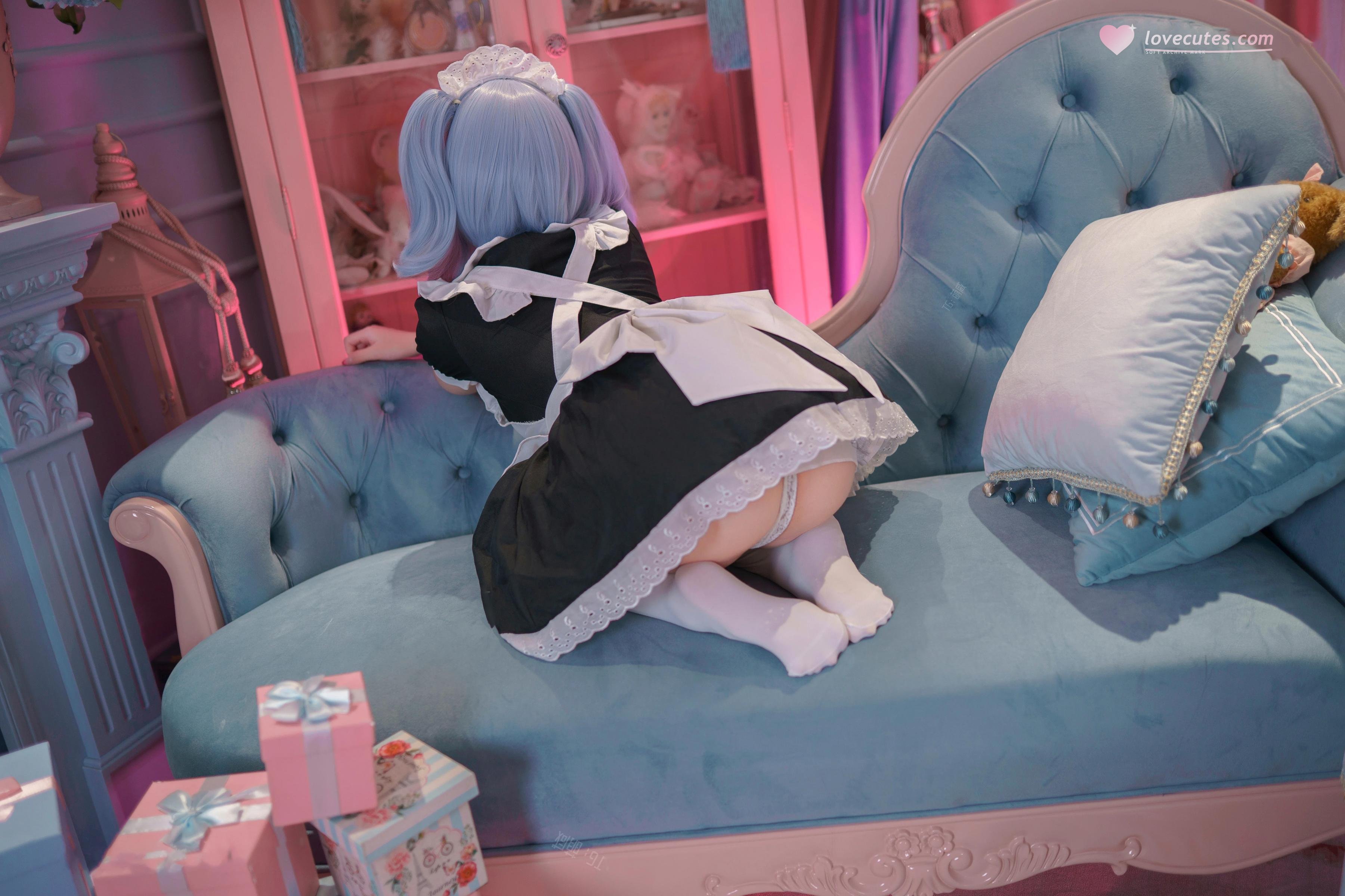 '[cosplay] Bangni邦尼 - Hatsune Miku Người Hầu Bếp Thỏ: Người Hầu Tóc Xanh, Vớ Trắng, Lộ Đùi - Tái Hiện Đầy Đủ 82P'
