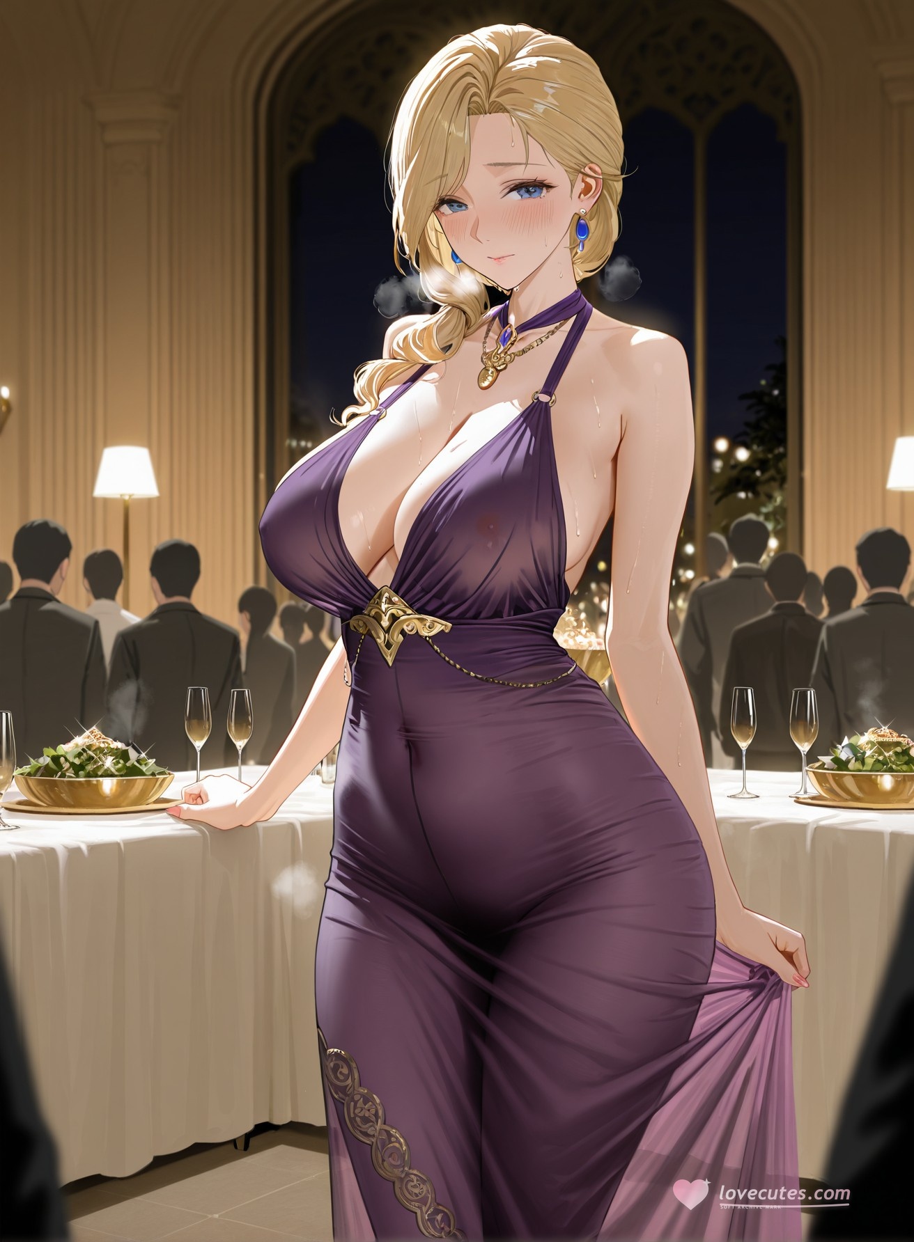 AI生成的動漫女孩 - 碧藍航線 胡德：晚禮服巨乳露穴 黑絲高跟 312P
