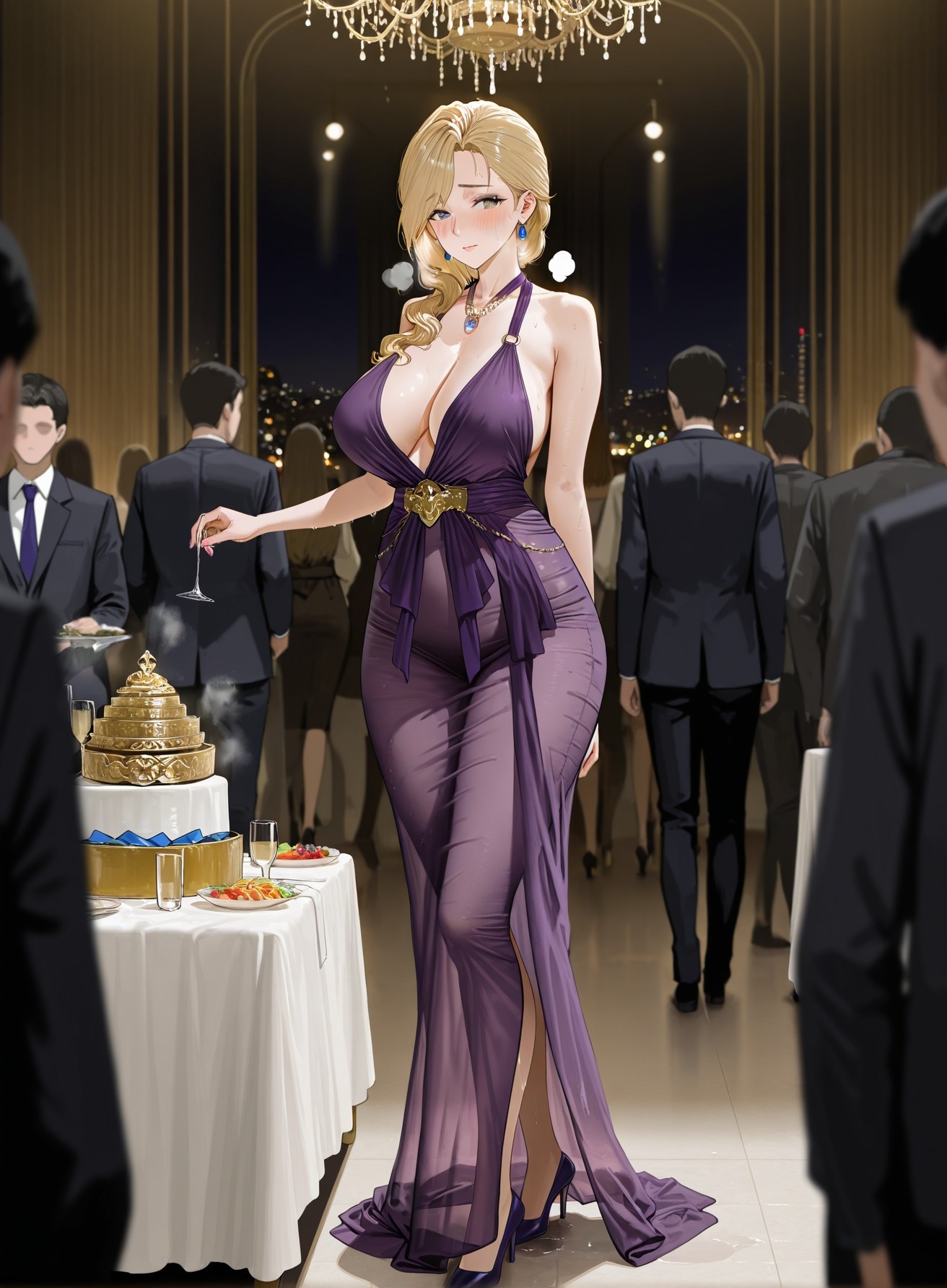 AI生成的動漫女孩 - 碧藍航線 胡德：晚禮服巨乳露穴 黑絲高跟 312P