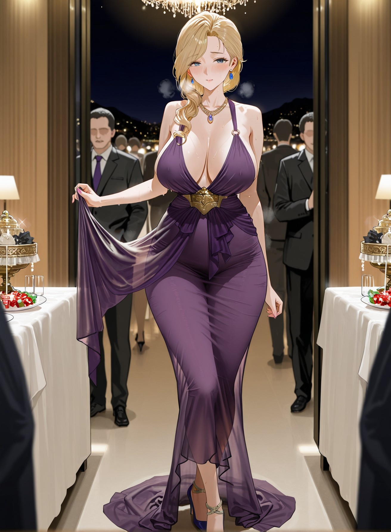 AI生成的動漫女孩 - 碧藍航線 胡德：晚禮服巨乳露穴 黑絲高跟 312P