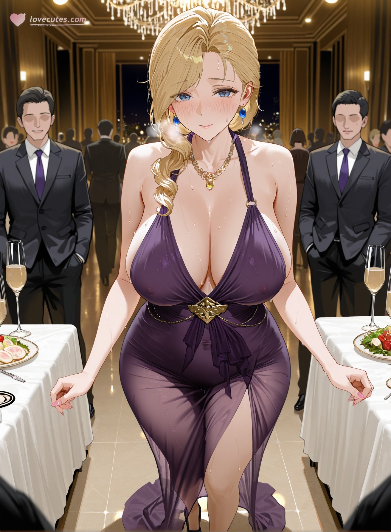 AI生成的動漫女孩 - 碧藍航線 胡德：晚禮服巨乳露穴 黑絲高跟 312P
