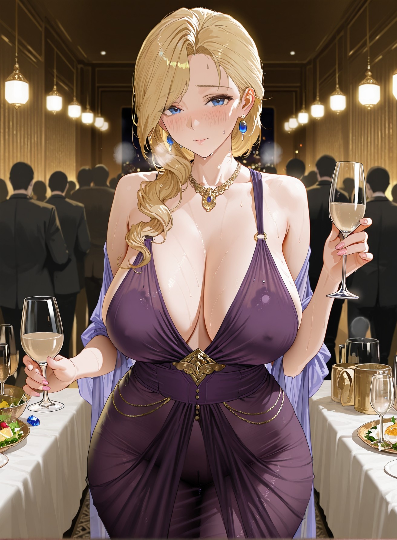 AI生成的動漫女孩 - 碧藍航線 胡德：晚禮服巨乳露穴 黑絲高跟 312P
