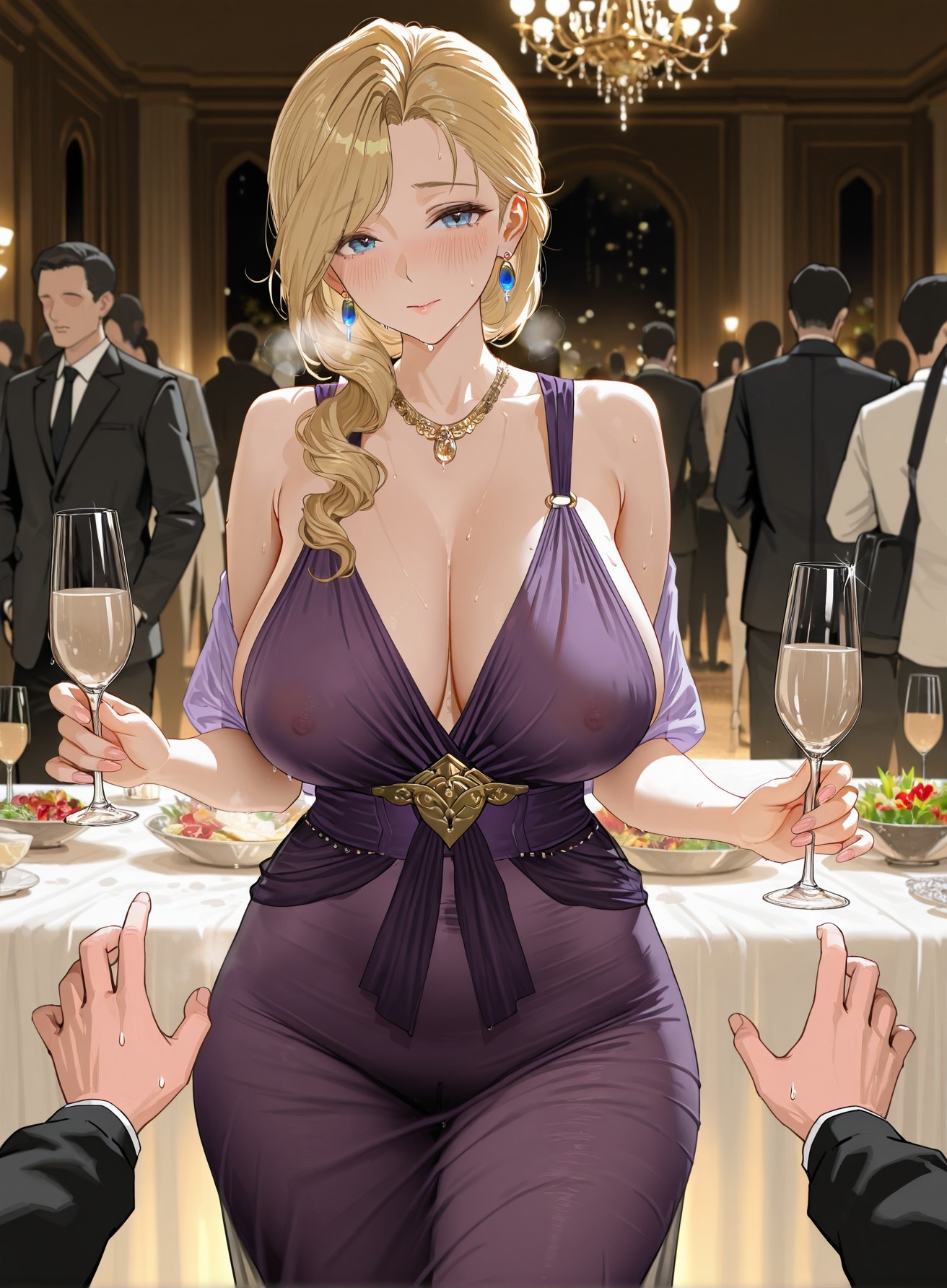 AI生成的動漫女孩 - 碧藍航線 胡德：晚禮服巨乳露穴 黑絲高跟 312P