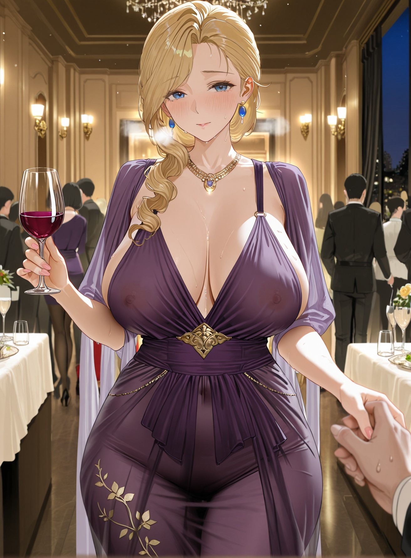 AI生成的動漫女孩 - 碧藍航線 胡德：晚禮服巨乳露穴 黑絲高跟 312P