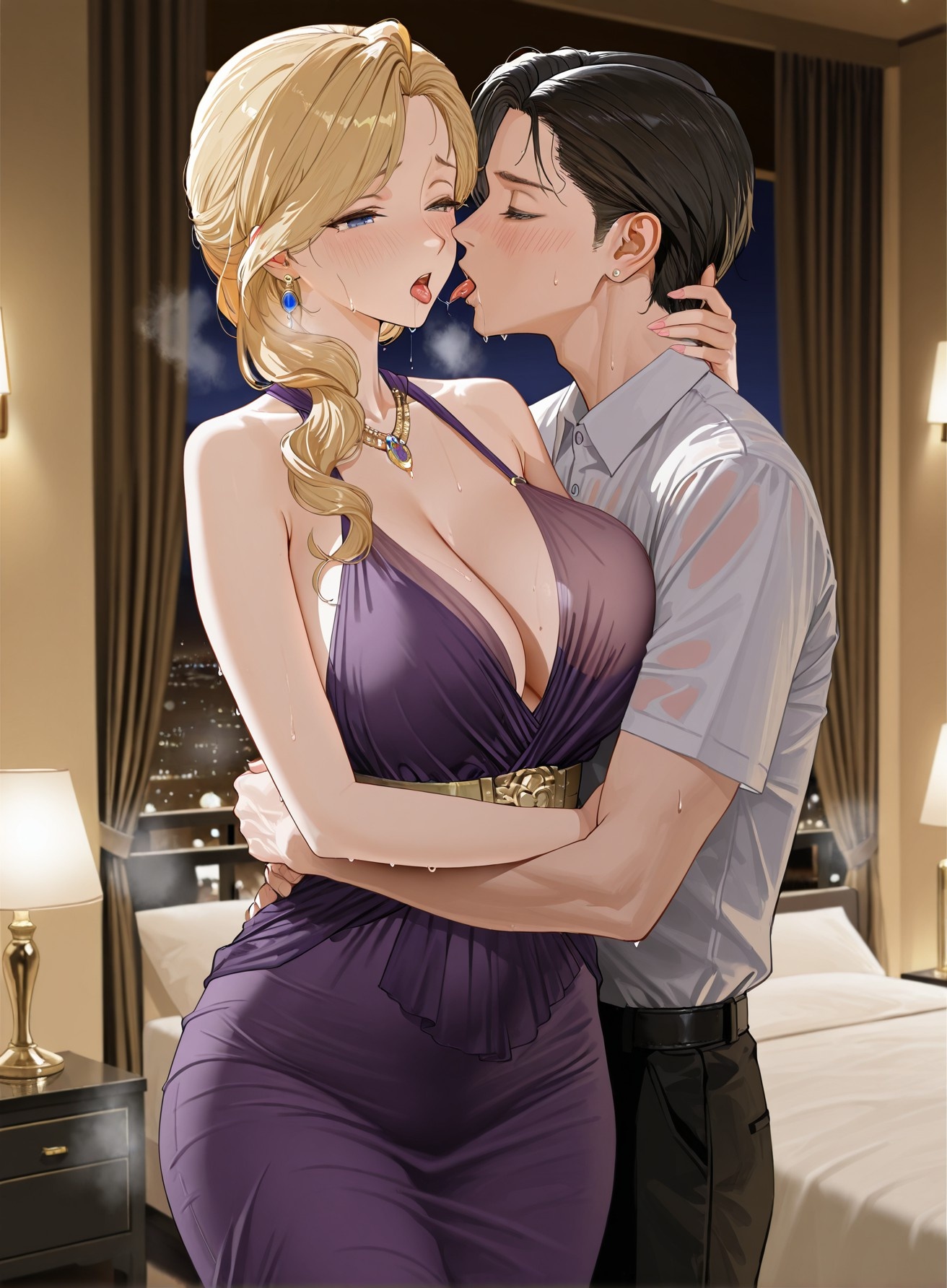 Cô Gái Anime Tạo Ra Bởi AI - 碧蓝航线 胡德: Đầm Dạ Hội Ngực Khủng, Đùi Đen Cao Gót 312P