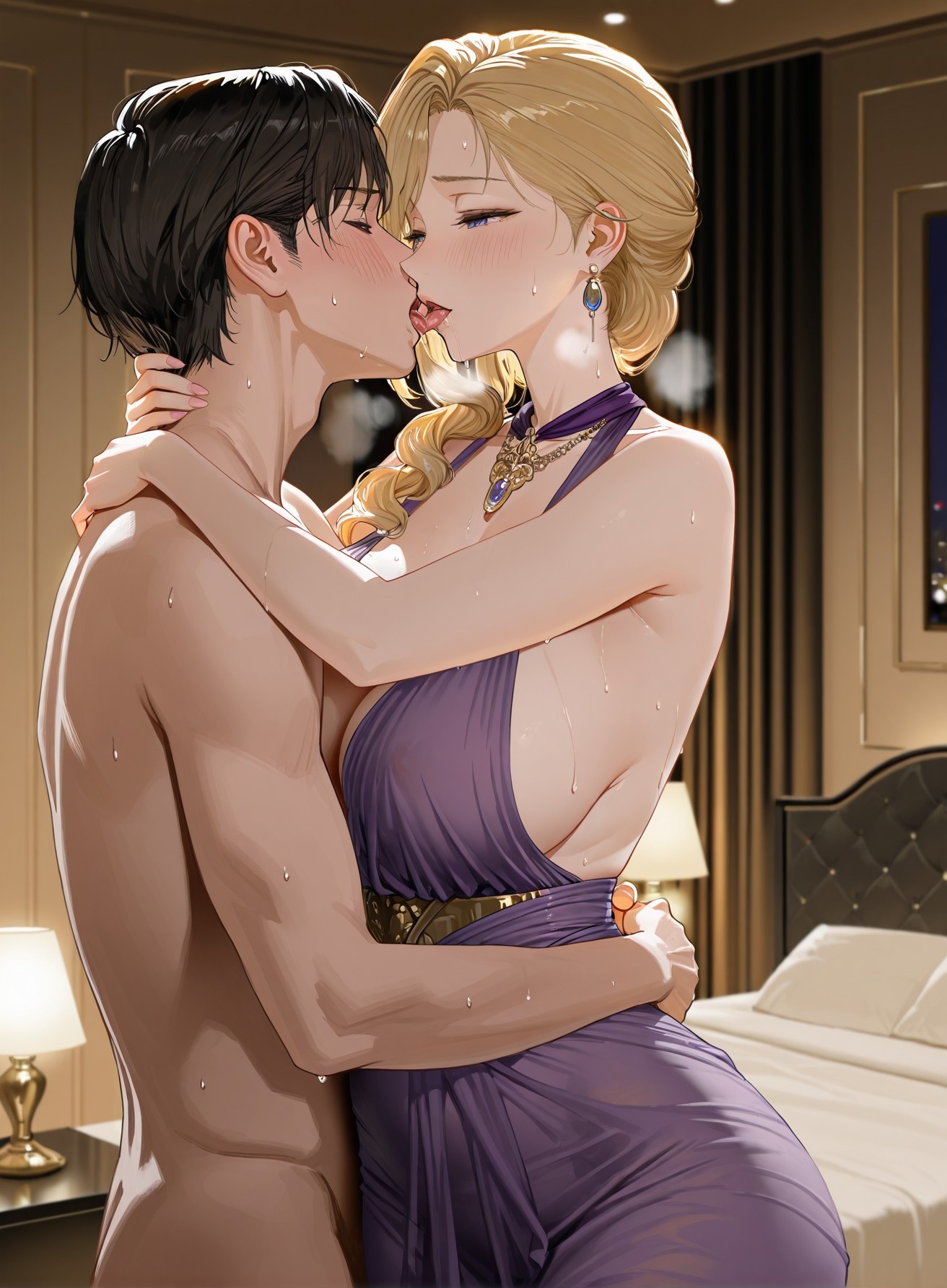 Cô Gái Anime Tạo Ra Bởi AI - 碧蓝航线 胡德: Đầm Dạ Hội Ngực Khủng, Đùi Đen Cao Gót 312P