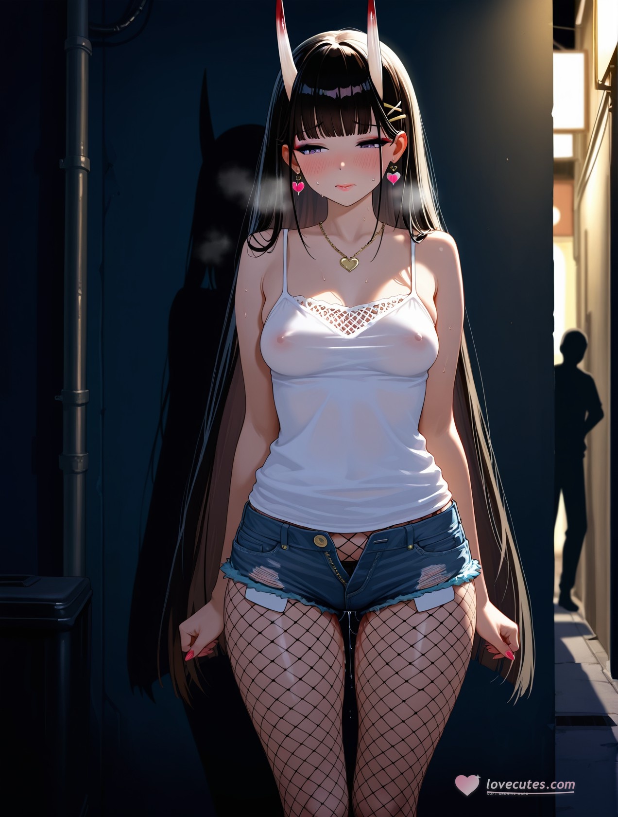AI Generated Anime Girl - Azur Lane Naka Street: White Tank Top, Hot Pants, Curvy Figure, Teasing Props 254P