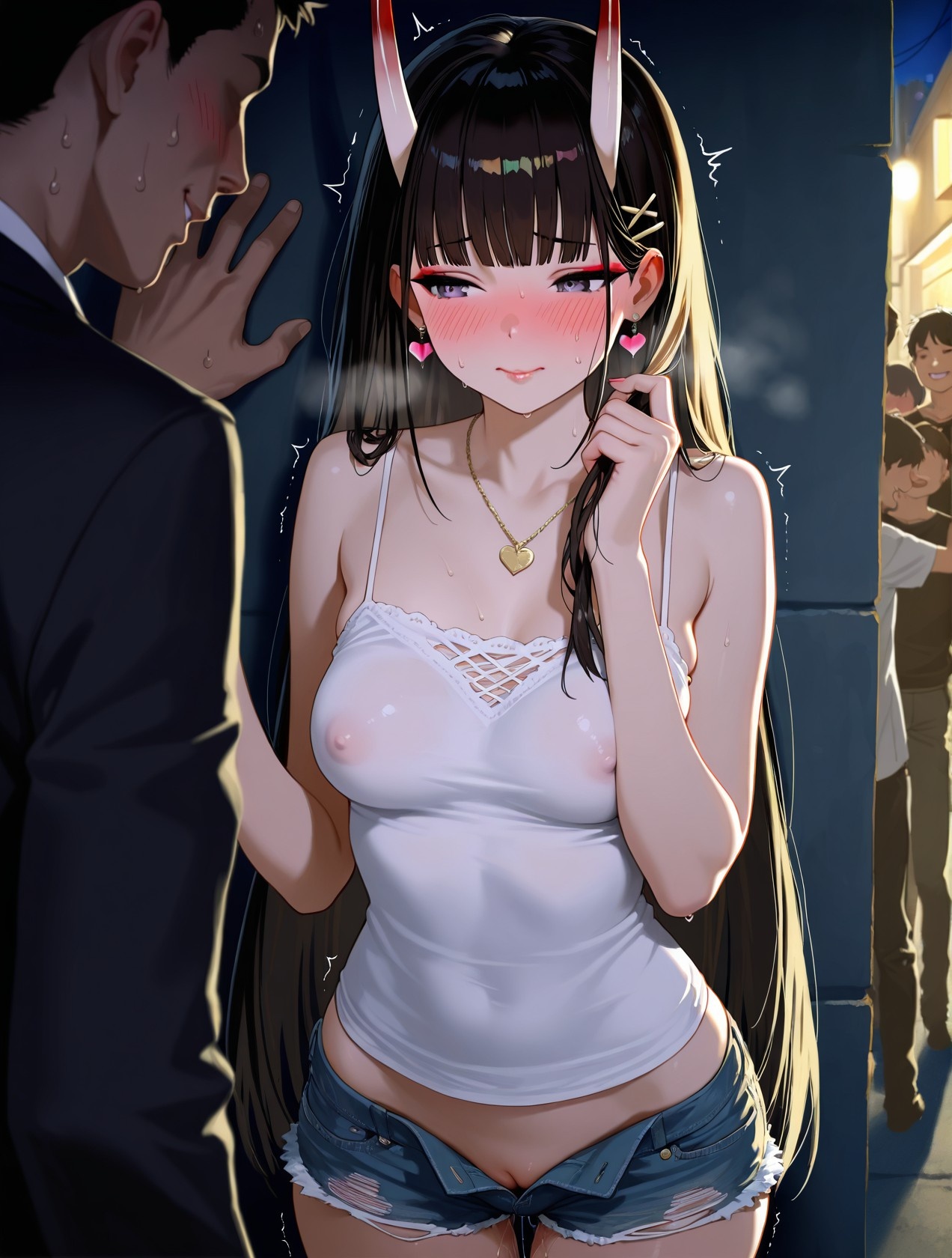 Cô Gái Anime Tạo Bởi AI - 碧蓝航线 能代站街: Áo Sơ Mi Trắng Quần Đùi Nóng Bỏng, Ngực Khủng, Mông Cong, Đồ Chơi Khiêu Gợi 254P