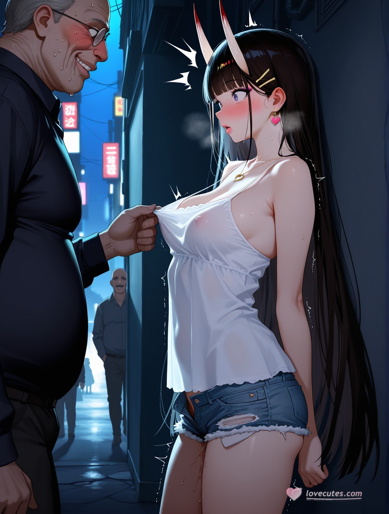 Cô Gái Anime Tạo Bởi AI - 碧蓝航线 能代站街: Áo Sơ Mi Trắng Quần Đùi Nóng Bỏng, Ngực Khủng, Mông Cong, Đồ Chơi Khiêu Gợi 254P