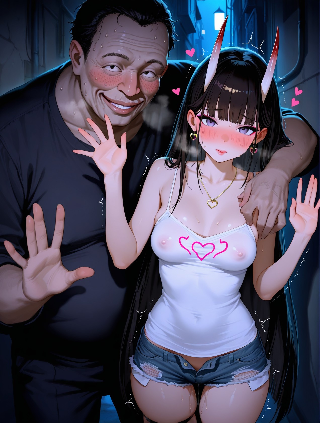 AI Generated Anime Girl - Azur Lane Naka Street: White Tank Top, Hot Pants, Curvy Figure, Teasing Props 254P