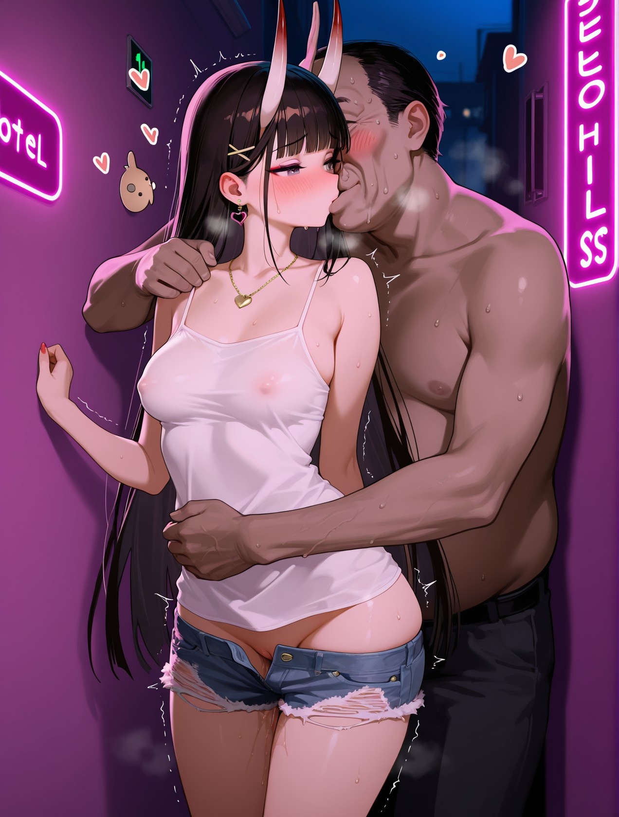 AI Generated Anime Girl - Azur Lane Naka Street: White Tank Top, Hot Pants, Curvy Figure, Teasing Props 254P