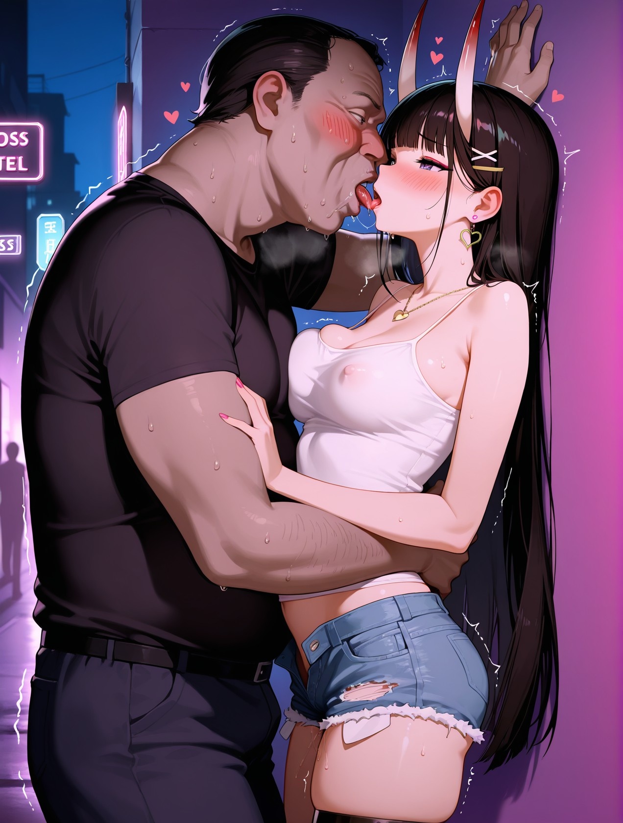 AI Generated Anime Girl - Azur Lane Naka Street: White Tank Top, Hot Pants, Curvy Figure, Teasing Props 254P