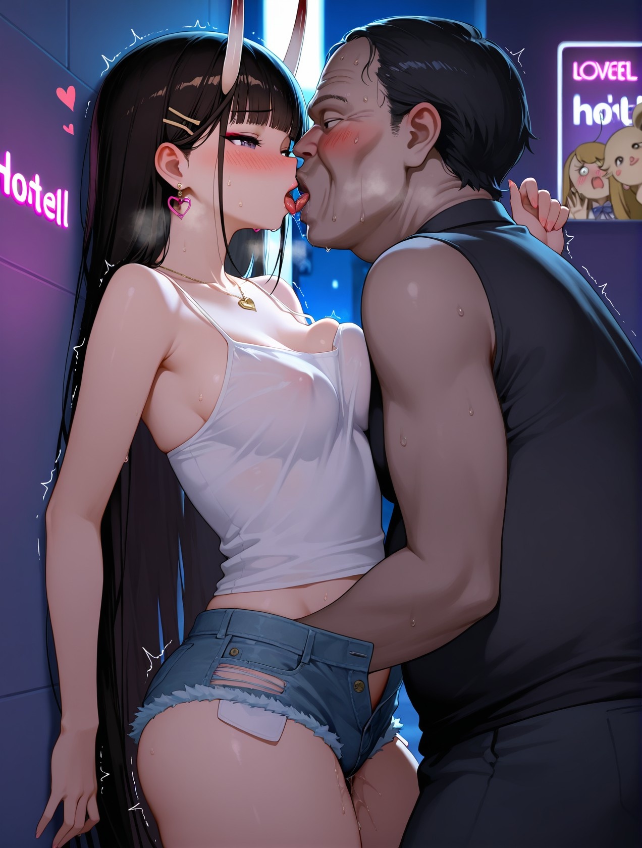 AI Generated Anime Girl - Azur Lane Naka Street: White Tank Top, Hot Pants, Curvy Figure, Teasing Props 254P