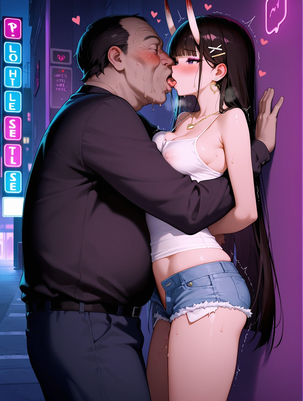 AI Generated Anime Girl - Azur Lane Naka Street: White Tank Top, Hot Pants, Curvy Figure, Teasing Props 254P