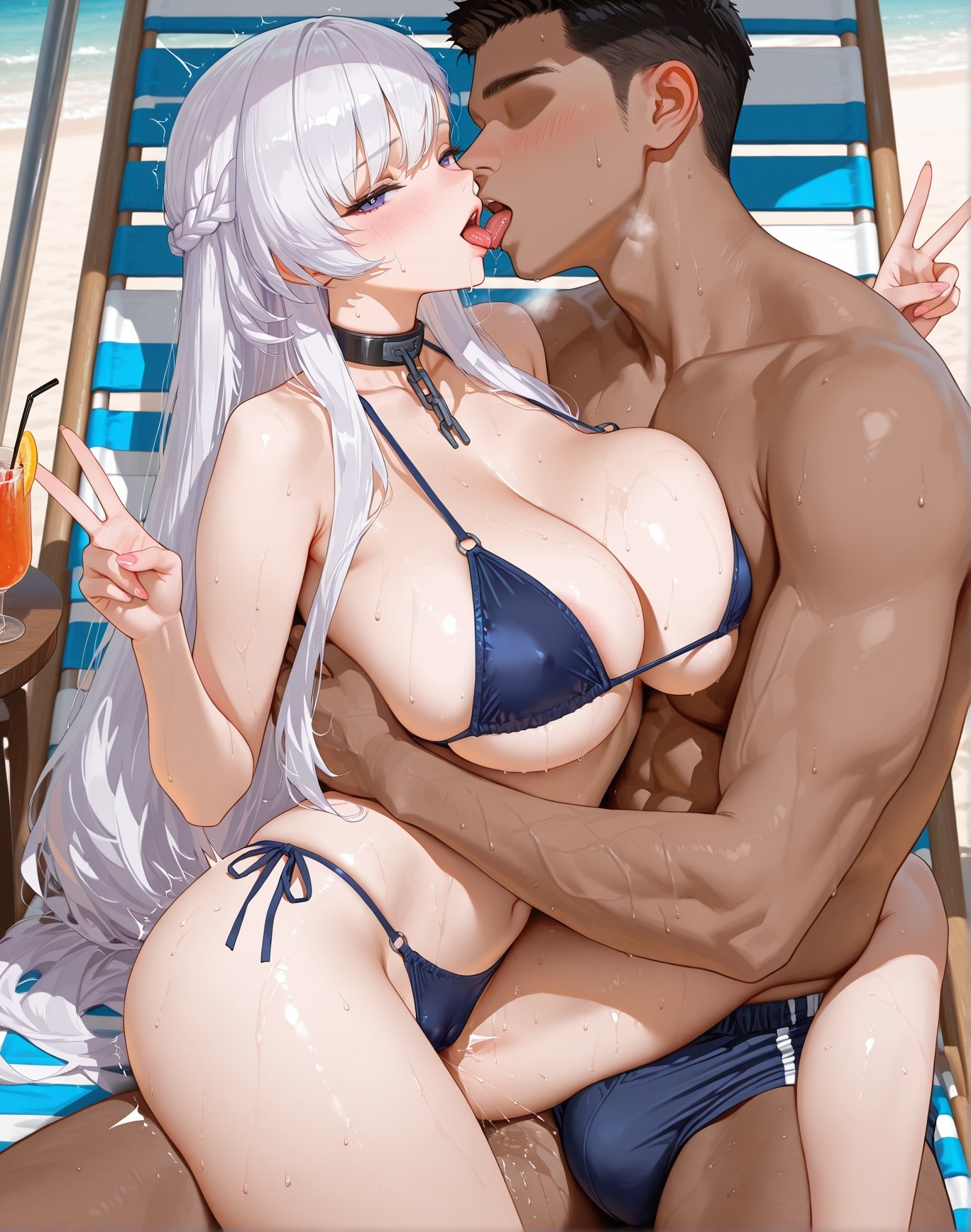 AI Generated Anime Girl - 碧蓝航线 贝尔法斯特：海滩比基尼巨乳翘臀 湿身露穴 147P
