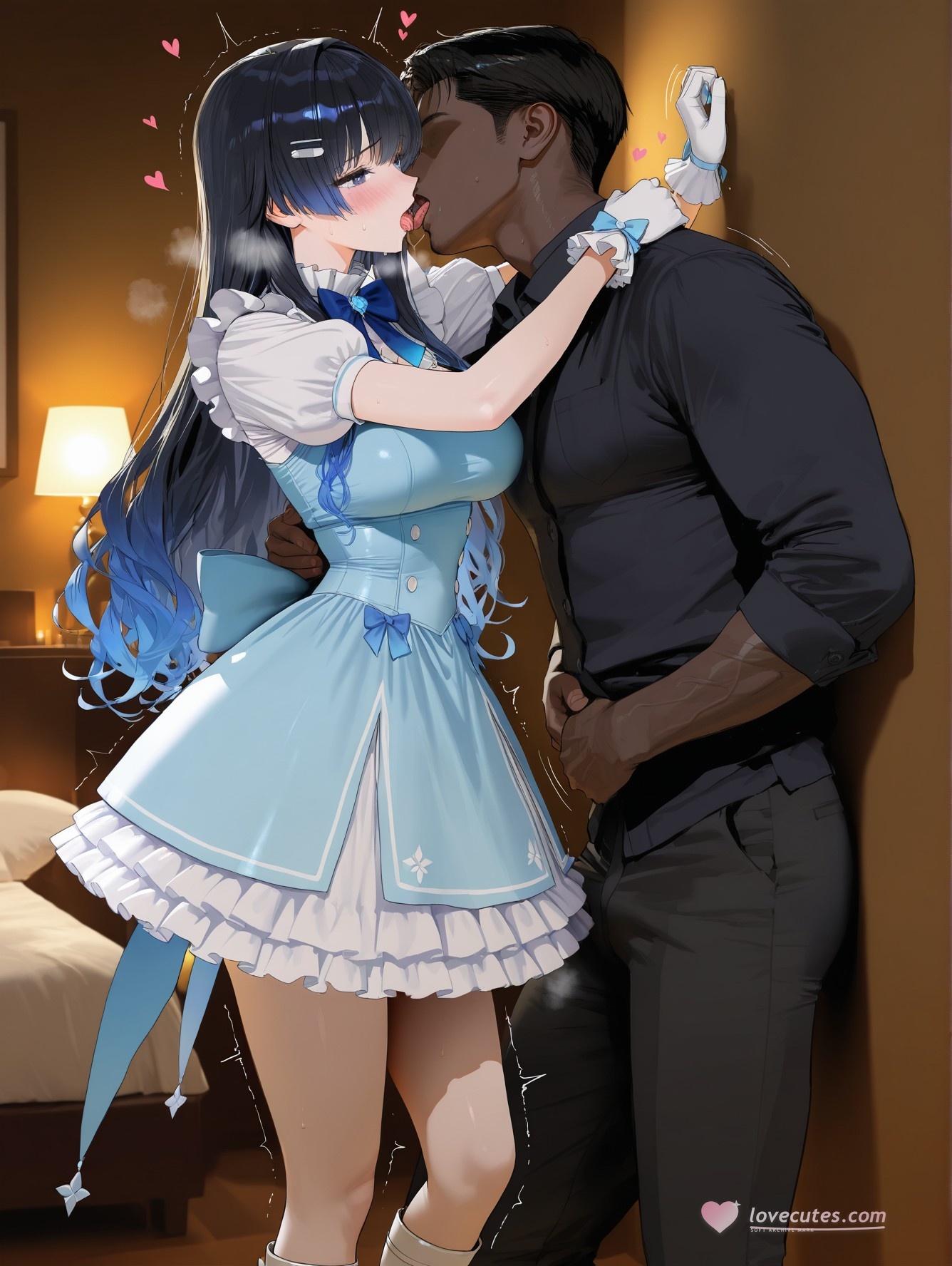 AI-Generated Anime Girl - Virtual YouTuber Nanami Urara: Black Stockings Bodysuit Bed Shots 164P
