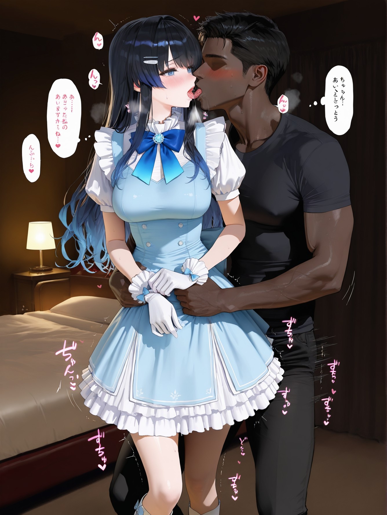 AI-Generated Anime Girl - Virtual YouTuber Nanami Urara: Black Stockings Bodysuit Bed Shots 164P