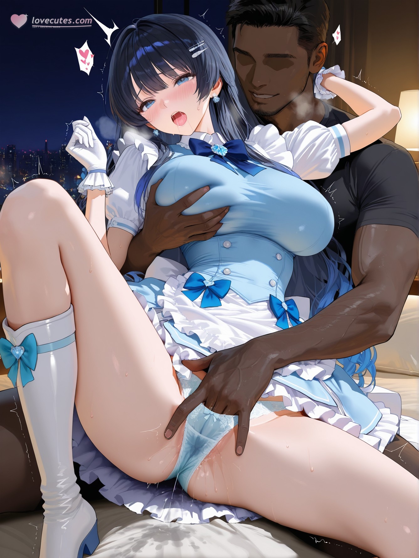 AI-Generated Anime Girl - Virtual YouTuber Nanami Urara: Black Stockings Bodysuit Bed Shots 164P