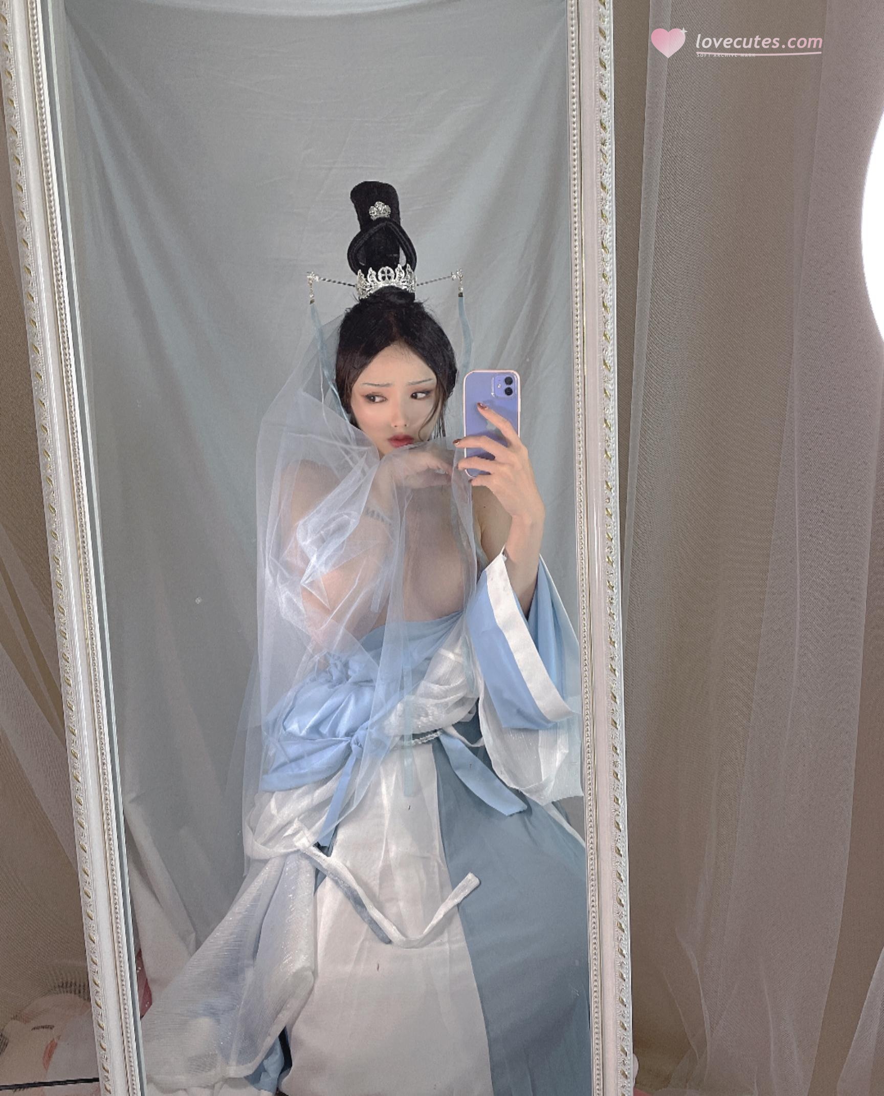[ภาพถ่าย] ไทเทเนียมอัลลอย TiTi - ดอกเหมย: ชุดคลุมสีน้ำเงินขาว สวยเซ็กซี่ในสไตล์โบราณ 24P