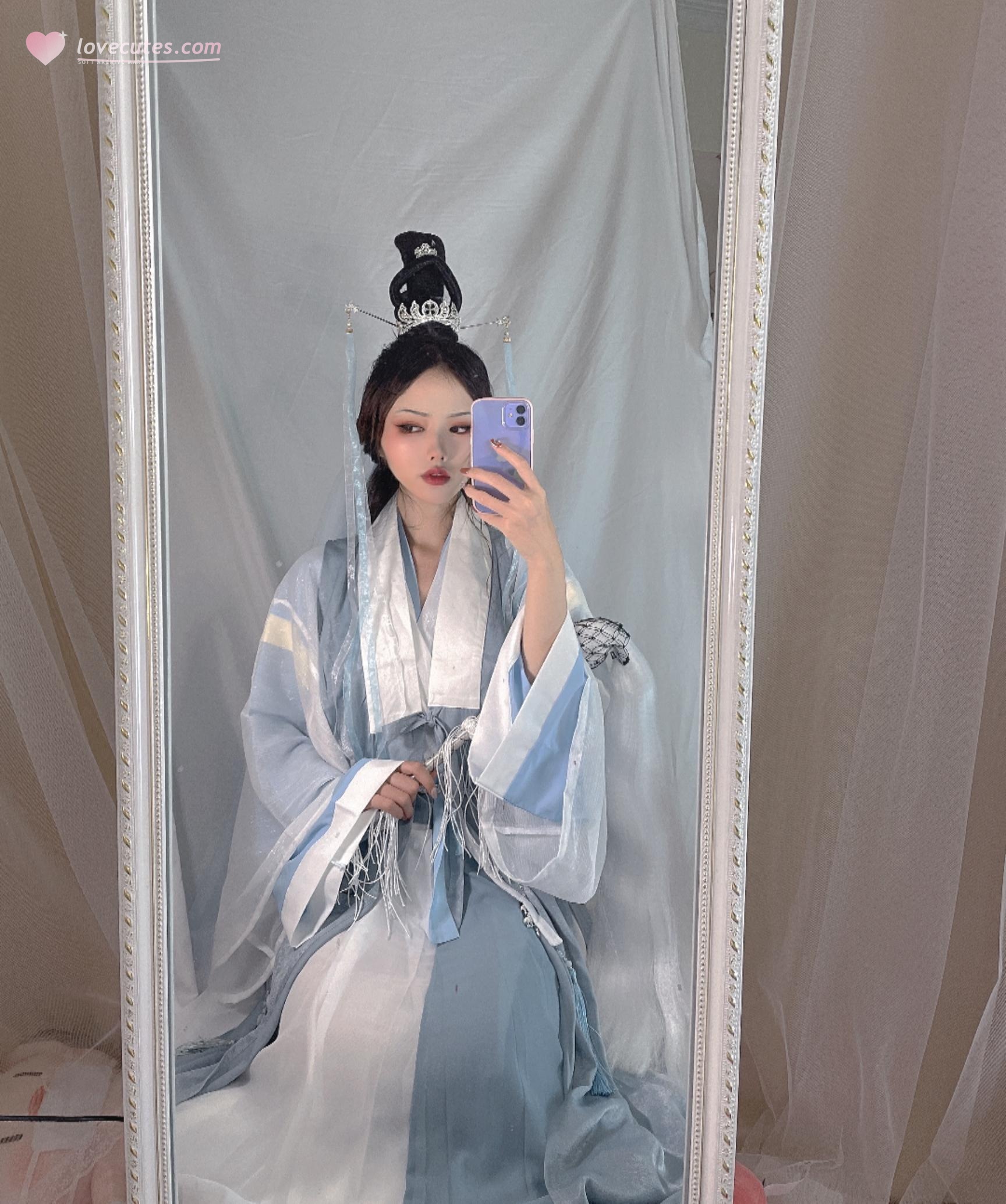 [ภาพถ่าย] ไทเทเนียมอัลลอย TiTi - ดอกเหมย: ชุดคลุมสีน้ำเงินขาว สวยเซ็กซี่ในสไตล์โบราณ 24P