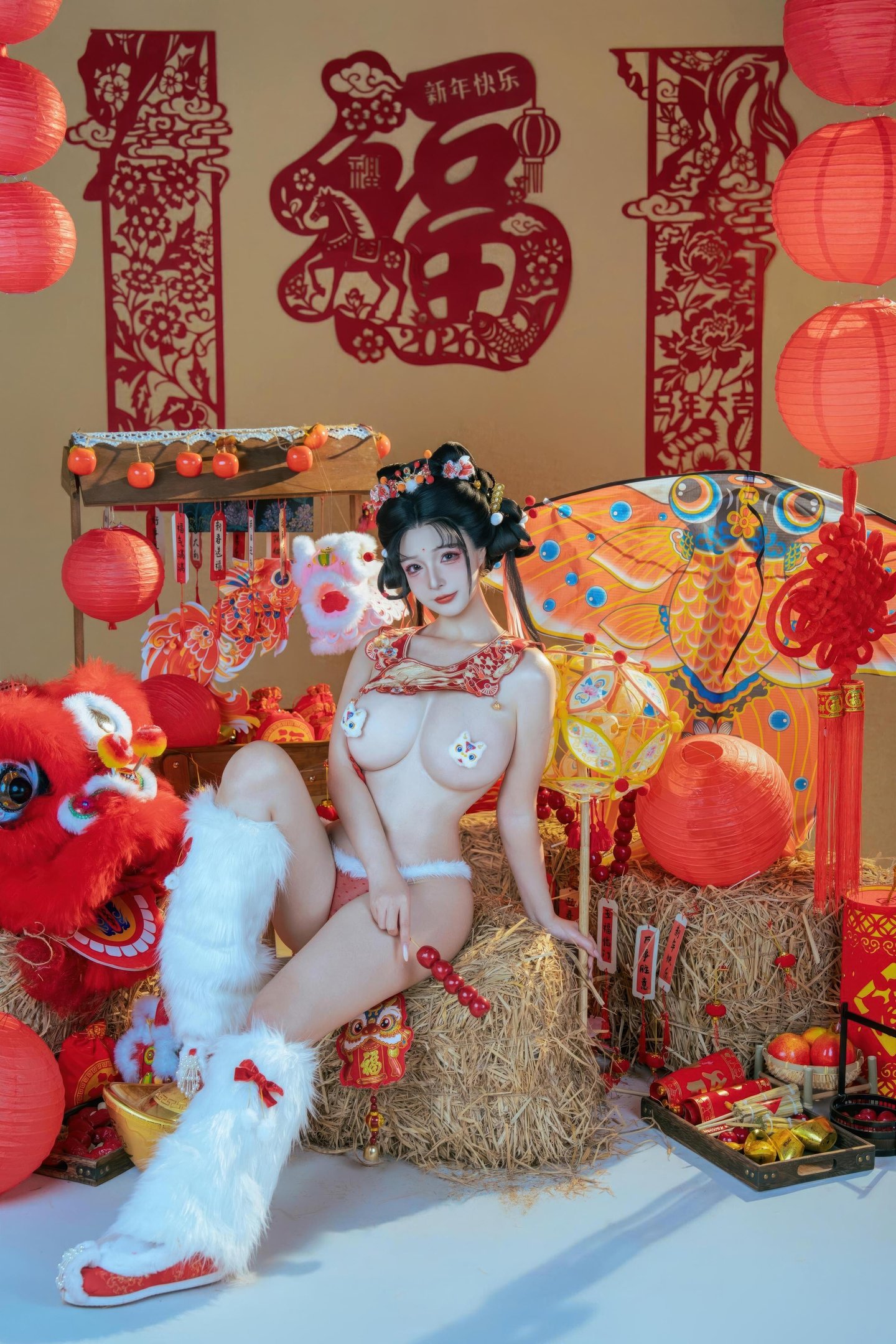 [私房] yuuhui玉匯 - 2026新春特輯 醒獅少女：新春醒獅貼紙遮點 大尺度 131P2V