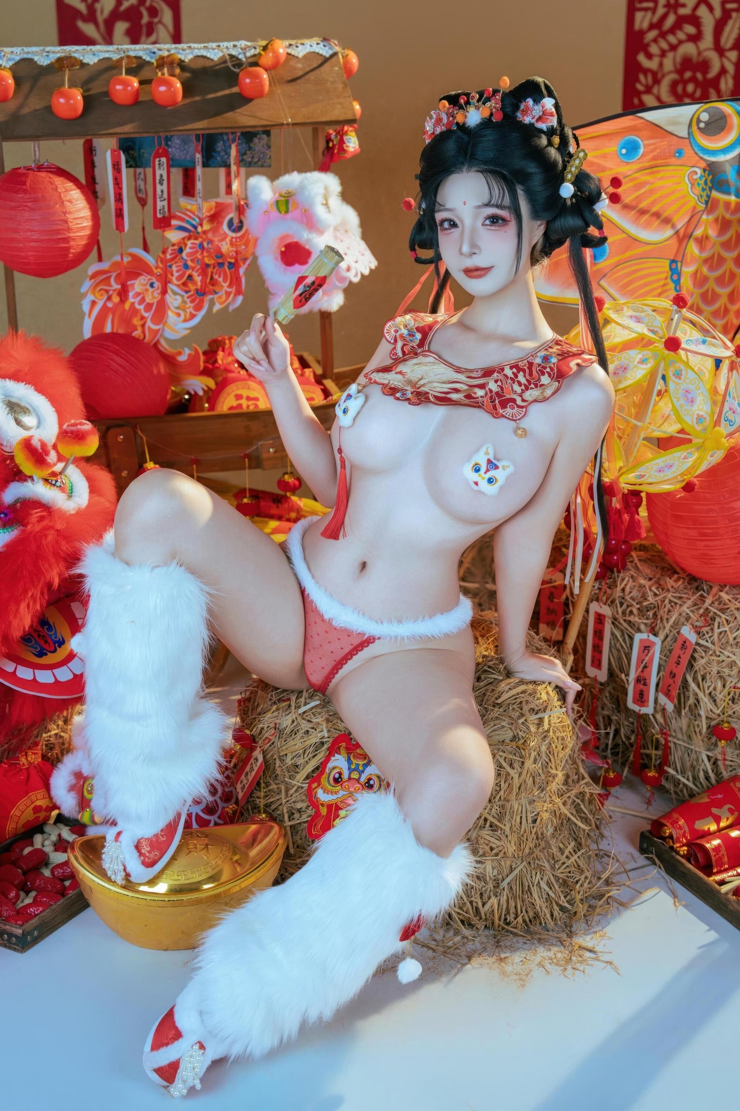 [私房] yuuhui玉匯 - 2026新春特輯 醒獅少女：新春醒獅貼紙遮點 大尺度 131P2V