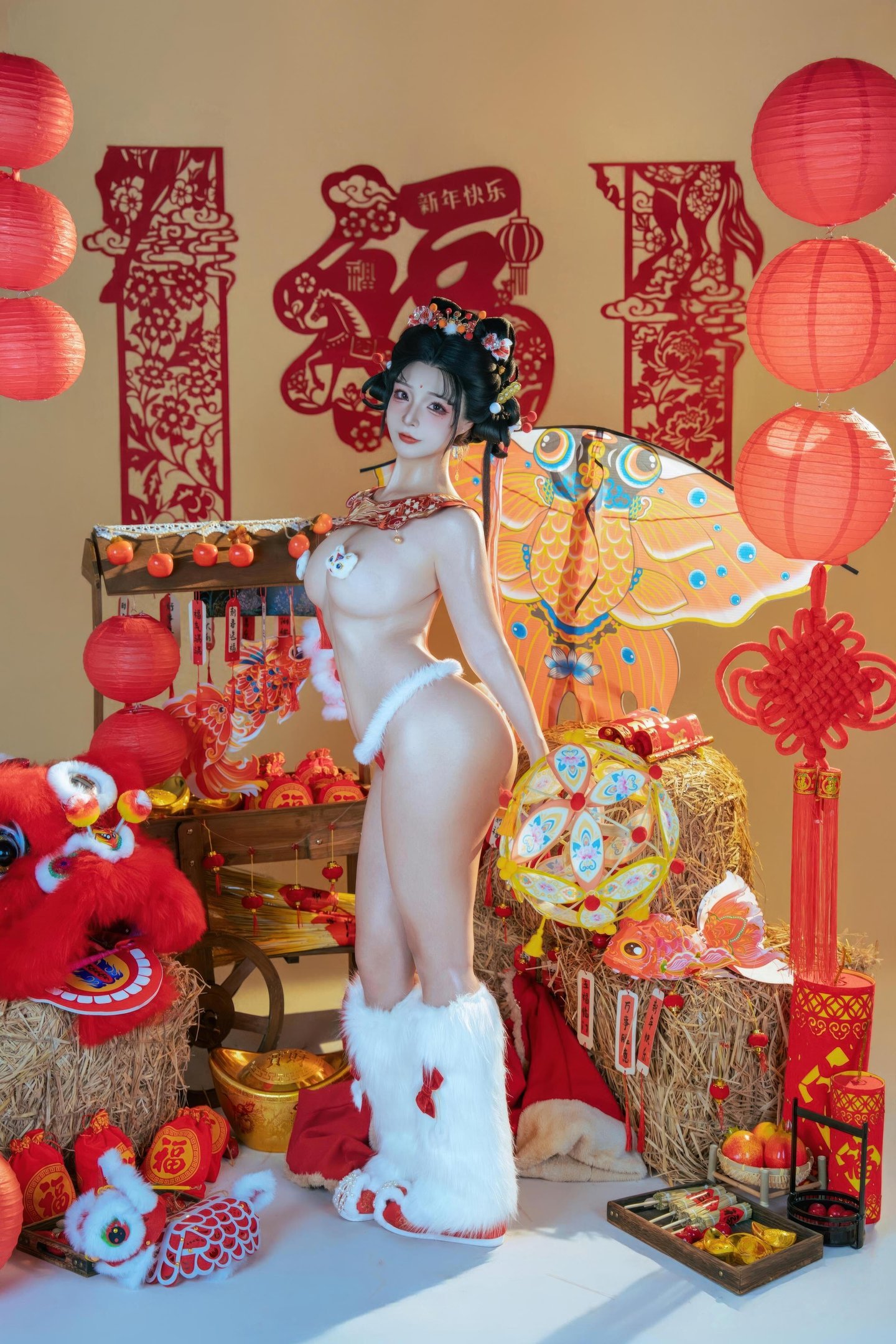 [私房] yuuhui玉汇 - 2026新春特辑 醒狮少女：新春醒狮贴纸遮点 大尺度 131P2V