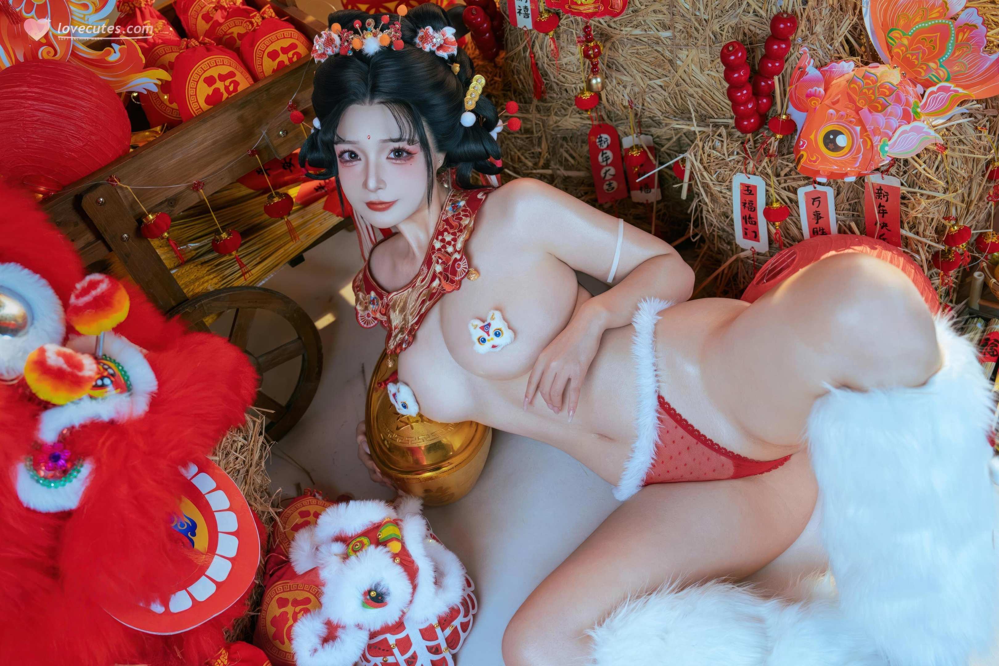 [私房] yuuhui玉汇 - Tập Đặc Biệt Tết 2026: Cô Gái Sư Tử Tỉnh Dậy - Nhãn Dán Tết Sư Tử Lớn 131P2V