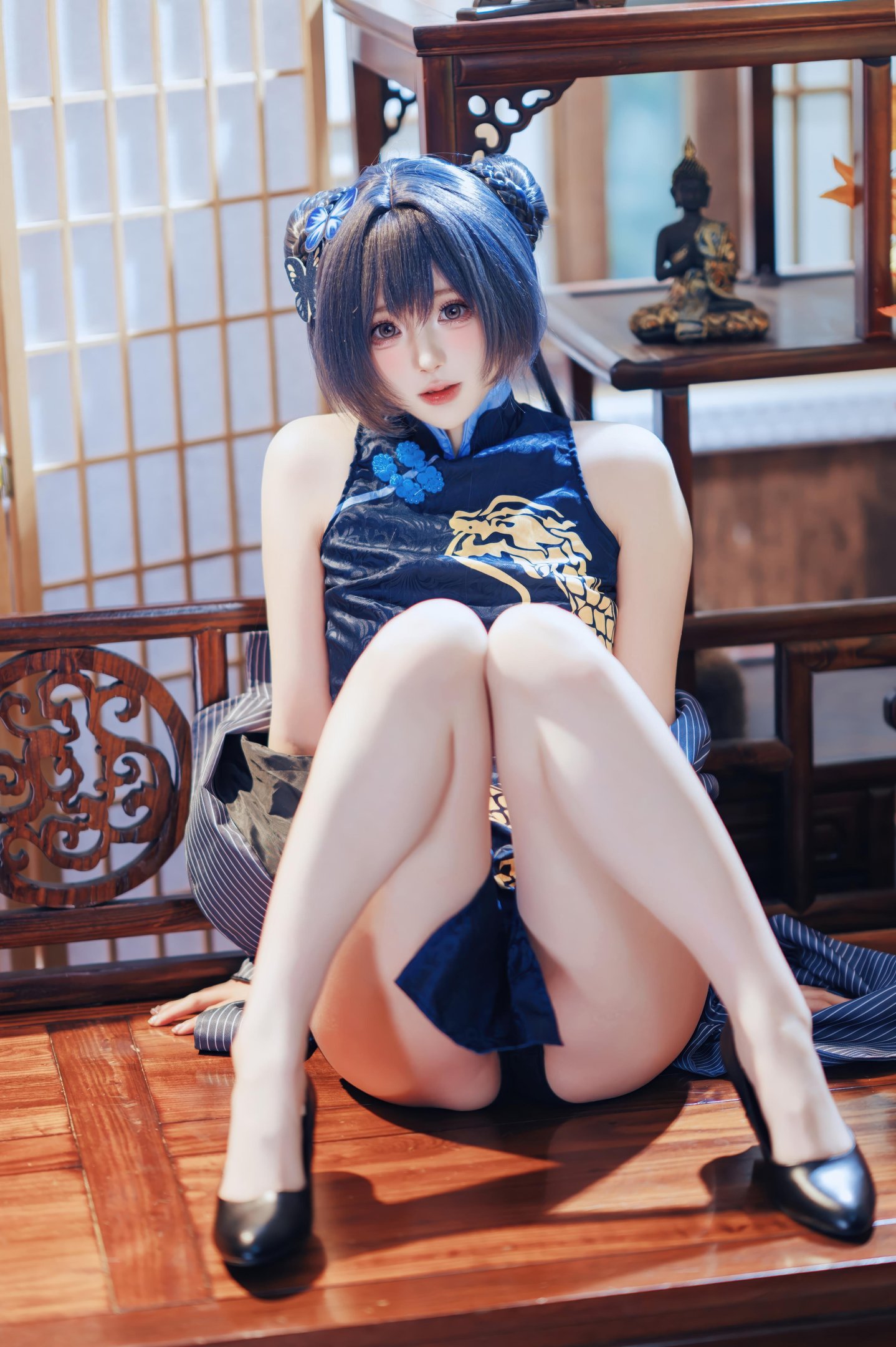 '[cosplay] Tây Viên Tự Nam Ca - Vịnh Lam Hồ Sơ Phi Tử: Sườn Xám Xanh Đen Tà Lưng, Tái Hiện Đầy Đủ 50P'
