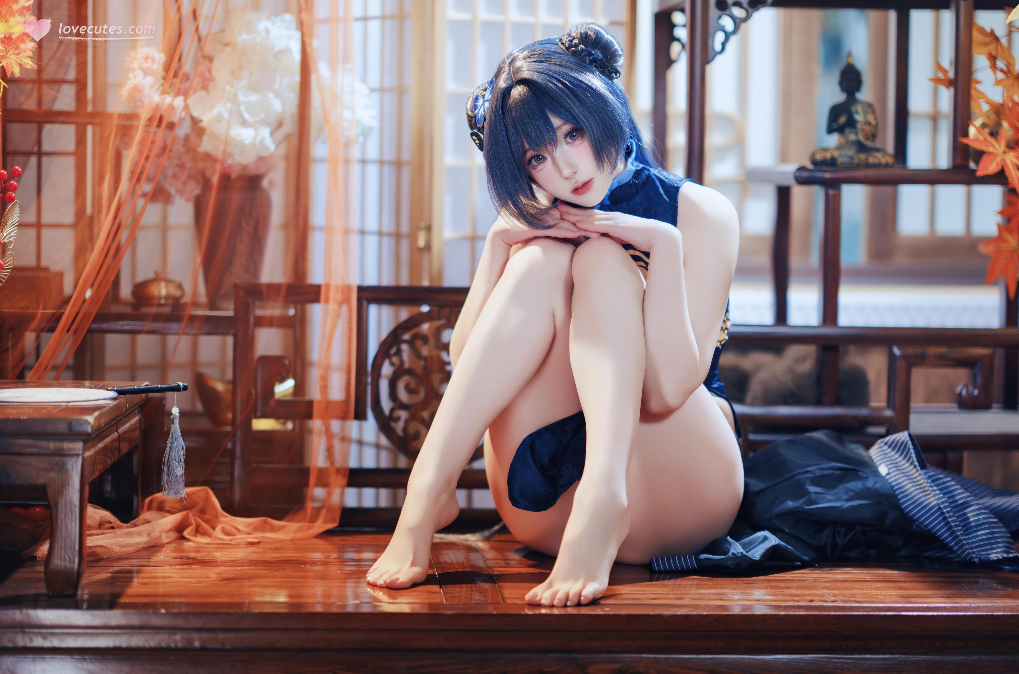 '[cosplay] Tây Viên Tự Nam Ca - Vịnh Lam Hồ Sơ Phi Tử: Sườn Xám Xanh Đen Tà Lưng, Tái Hiện Đầy Đủ 50P'
