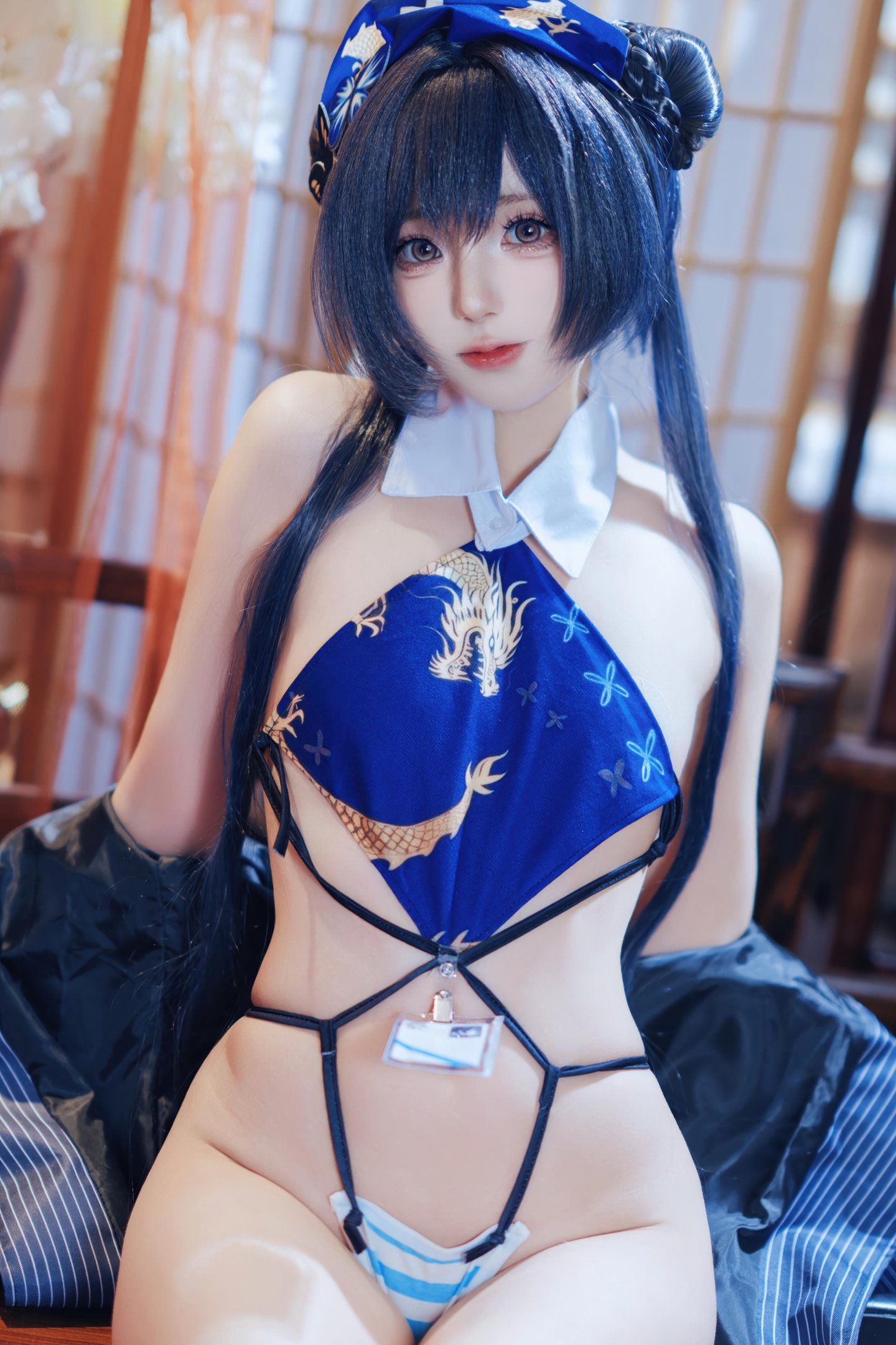[คอสเพลย์] 西园寺南歌 - 蔚蓝档案 妃咲：ชุดกี่เพ้า สีน้ำเงิน ถุงน่องดำ โชว์สะโพก ขนาดใหญ่ 50P