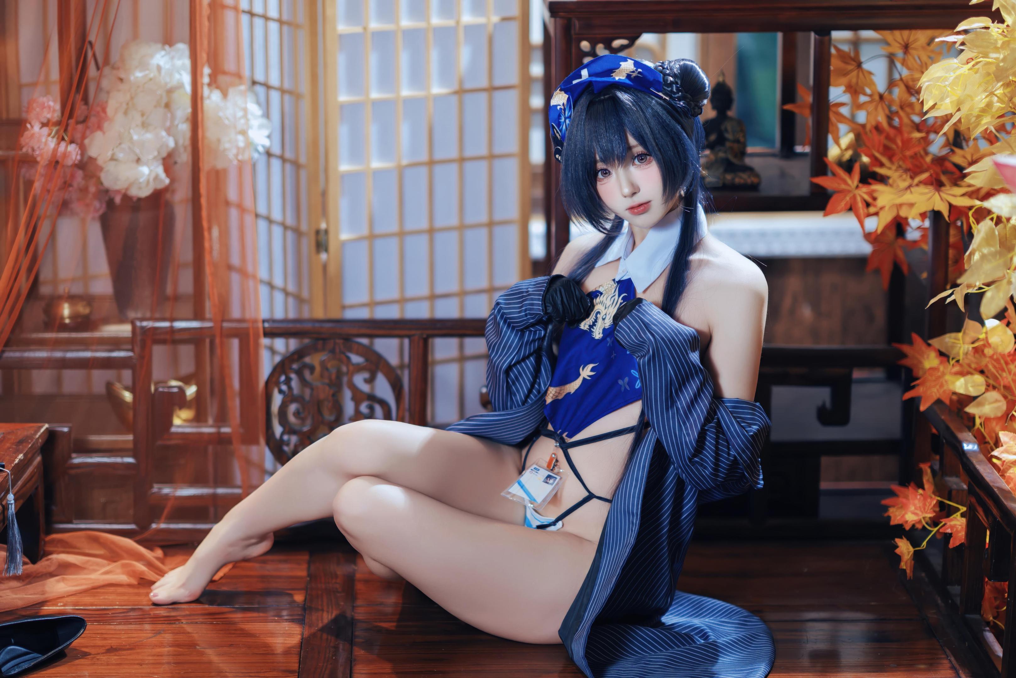 [คอสเพลย์] 西园寺南歌 - 蔚蓝档案 妃咲：ชุดกี่เพ้า สีน้ำเงิน ถุงน่องดำ โชว์สะโพก ขนาดใหญ่ 50P