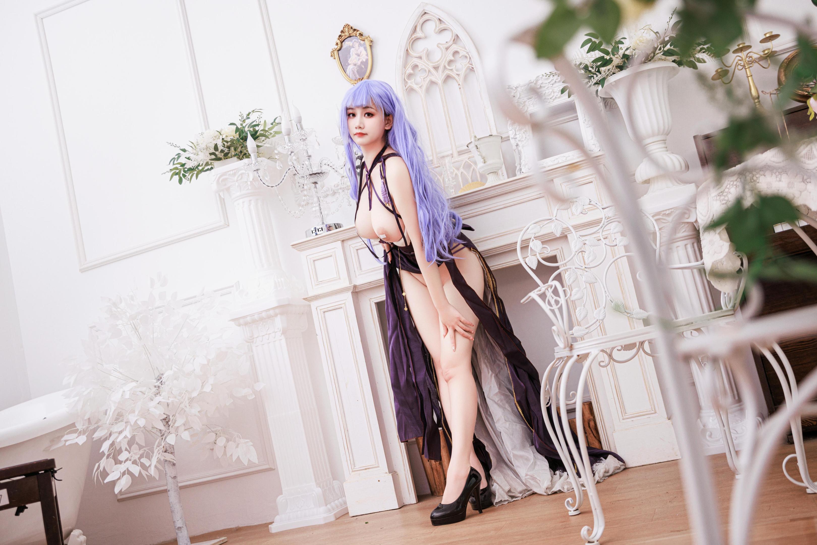 [costume play] 阿雪雪 - 黛朵礼服：紫髪のドレスと美脚の再現 78P