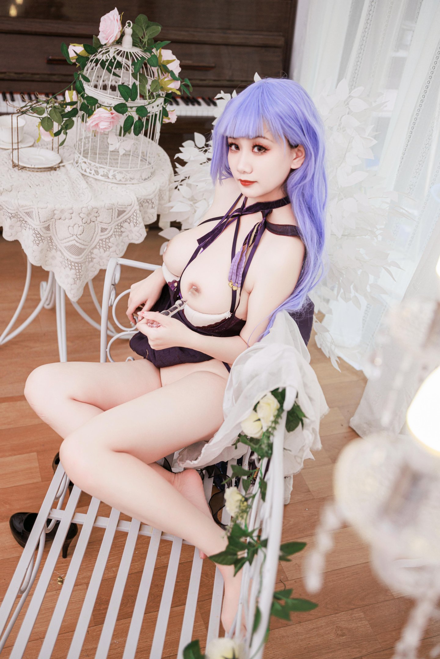 [costume play] 阿雪雪 - 黛朵礼服：紫髪のドレスと美脚の再現 78P
